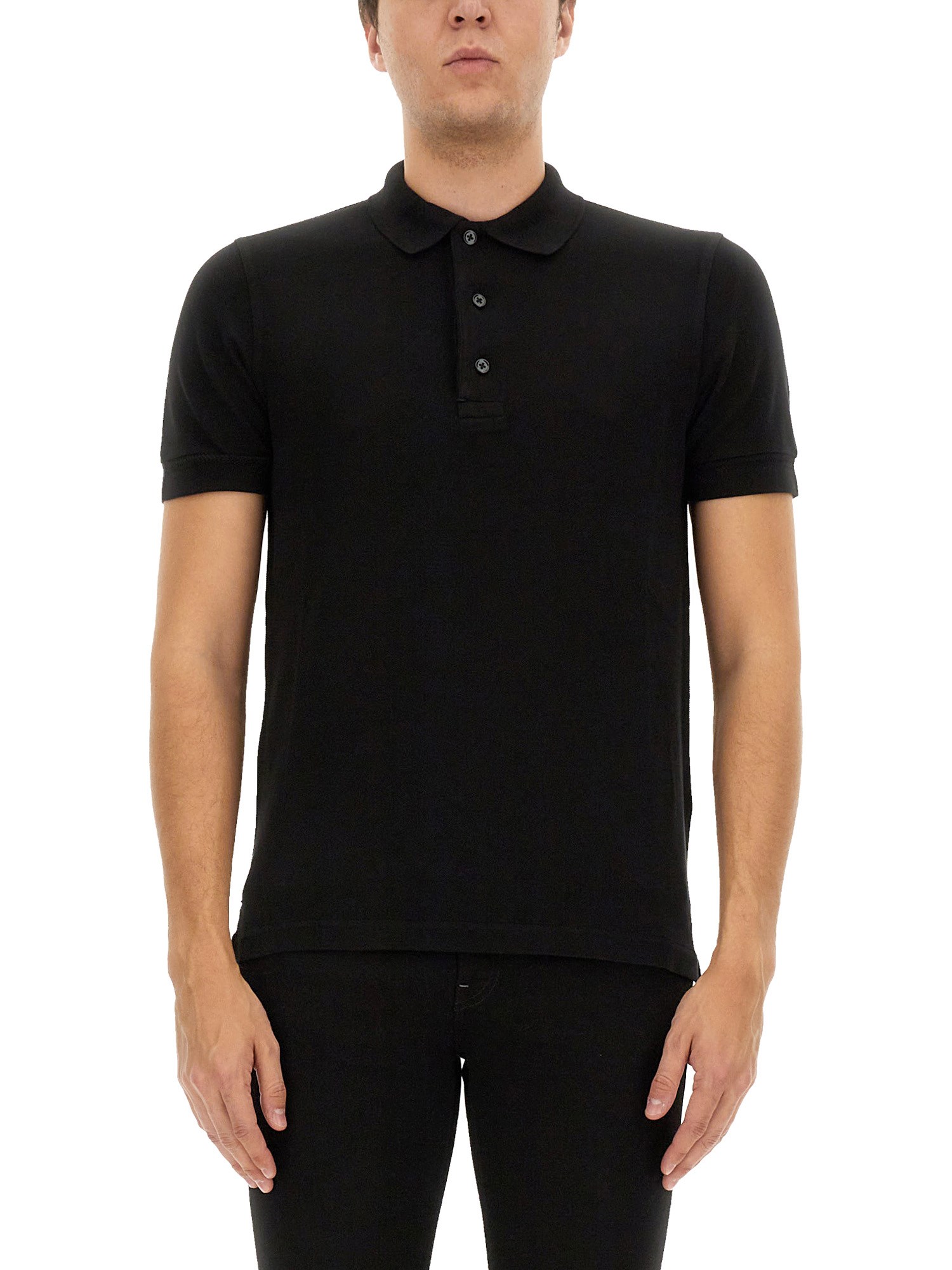 Tom Ford Black Short-sleeves Polo In Cotton Piquet Jersey In Black