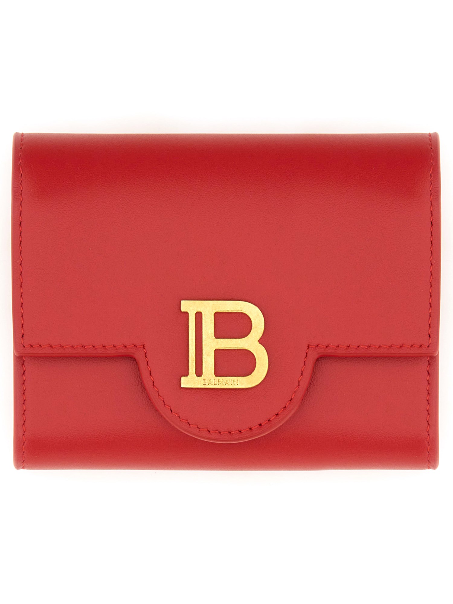 Balmain B-buzz Logo-plaque Leather Wallet In Red