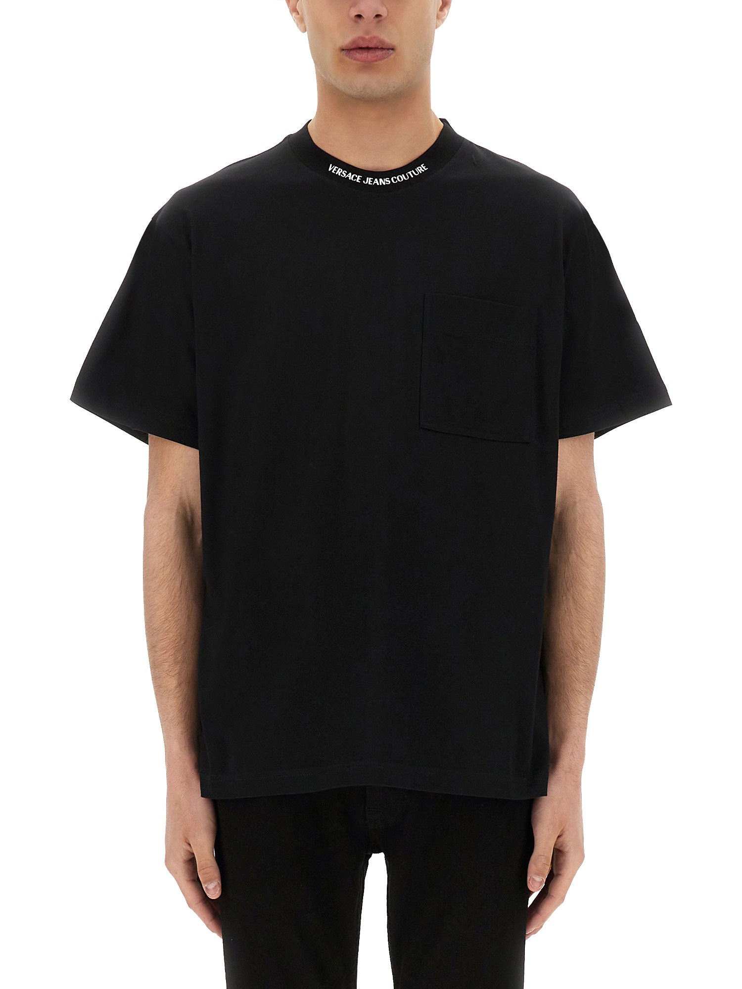 VERSACE JEANS COUTURE T-SHIRT WITH LOGO ON THE COLLAR 