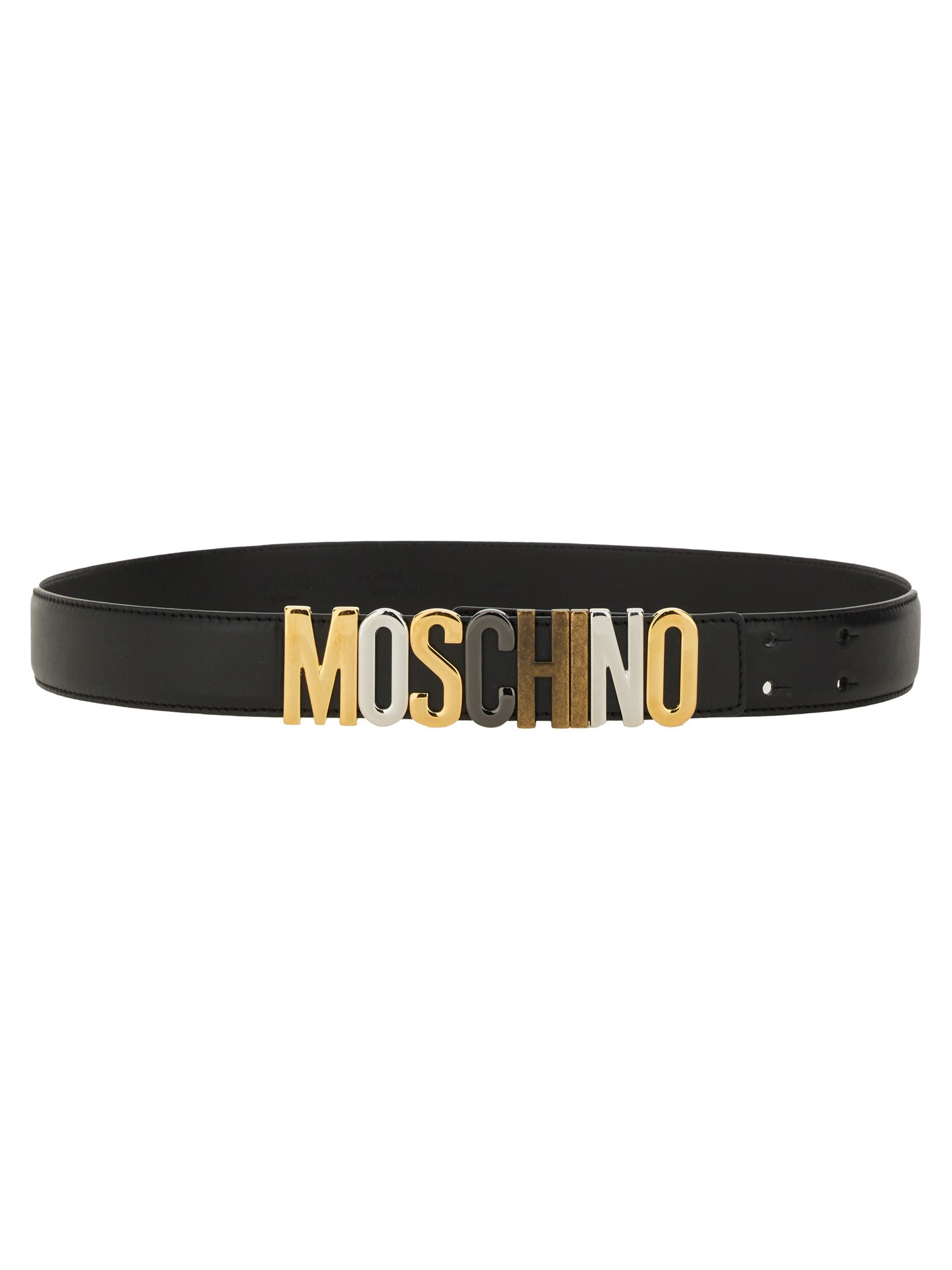 Moschino Adjustable Logo Cinrua Belt With Multi-tone Buckle In Black