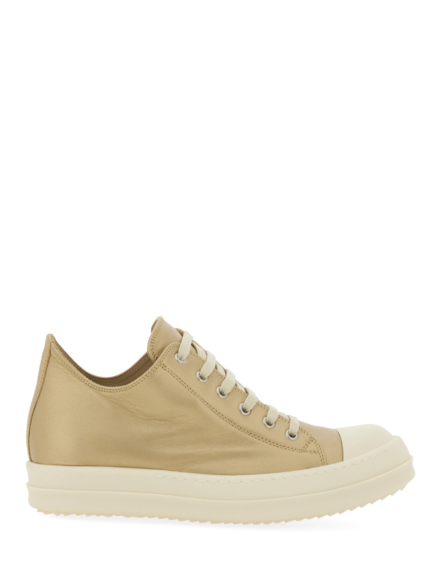 Rick Owens Lamb Leather Low-top Sneakers With Calf Leather Toe Cap In Gold