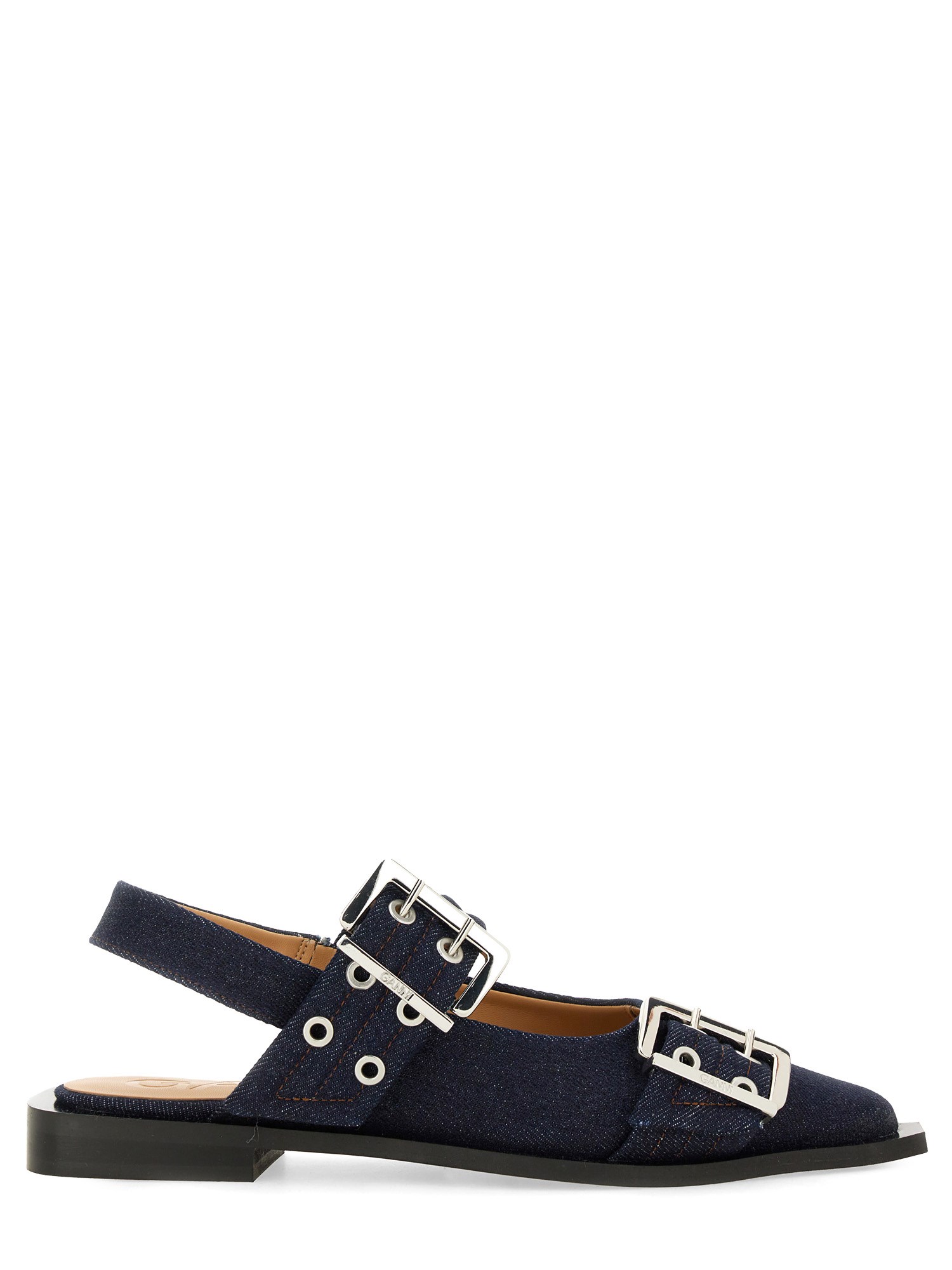 Shop Ganni Ballerina With Buckle In Blue