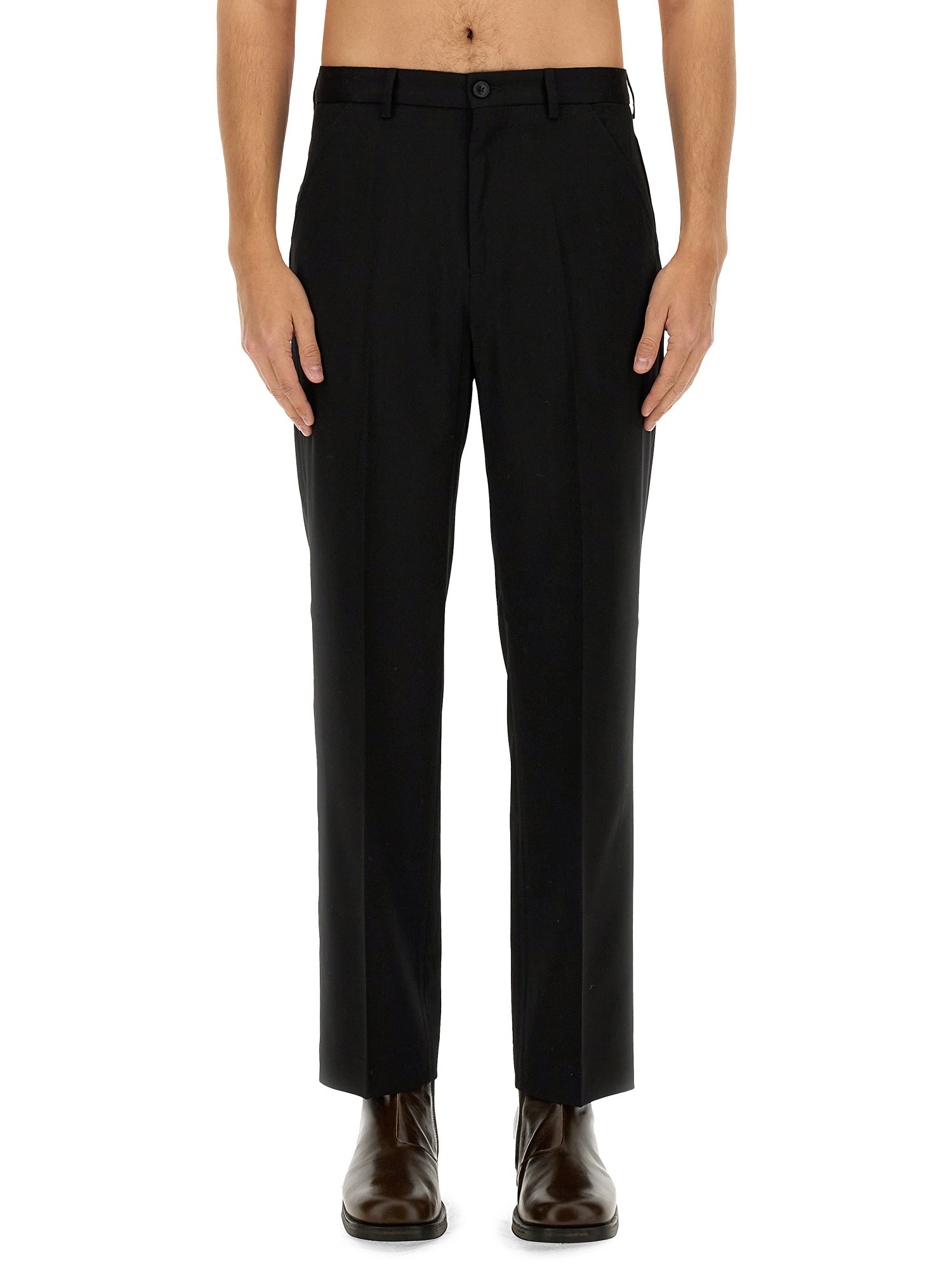 Our Legacy Borrowed Pleated Wool Straight-leg Trousers In Black