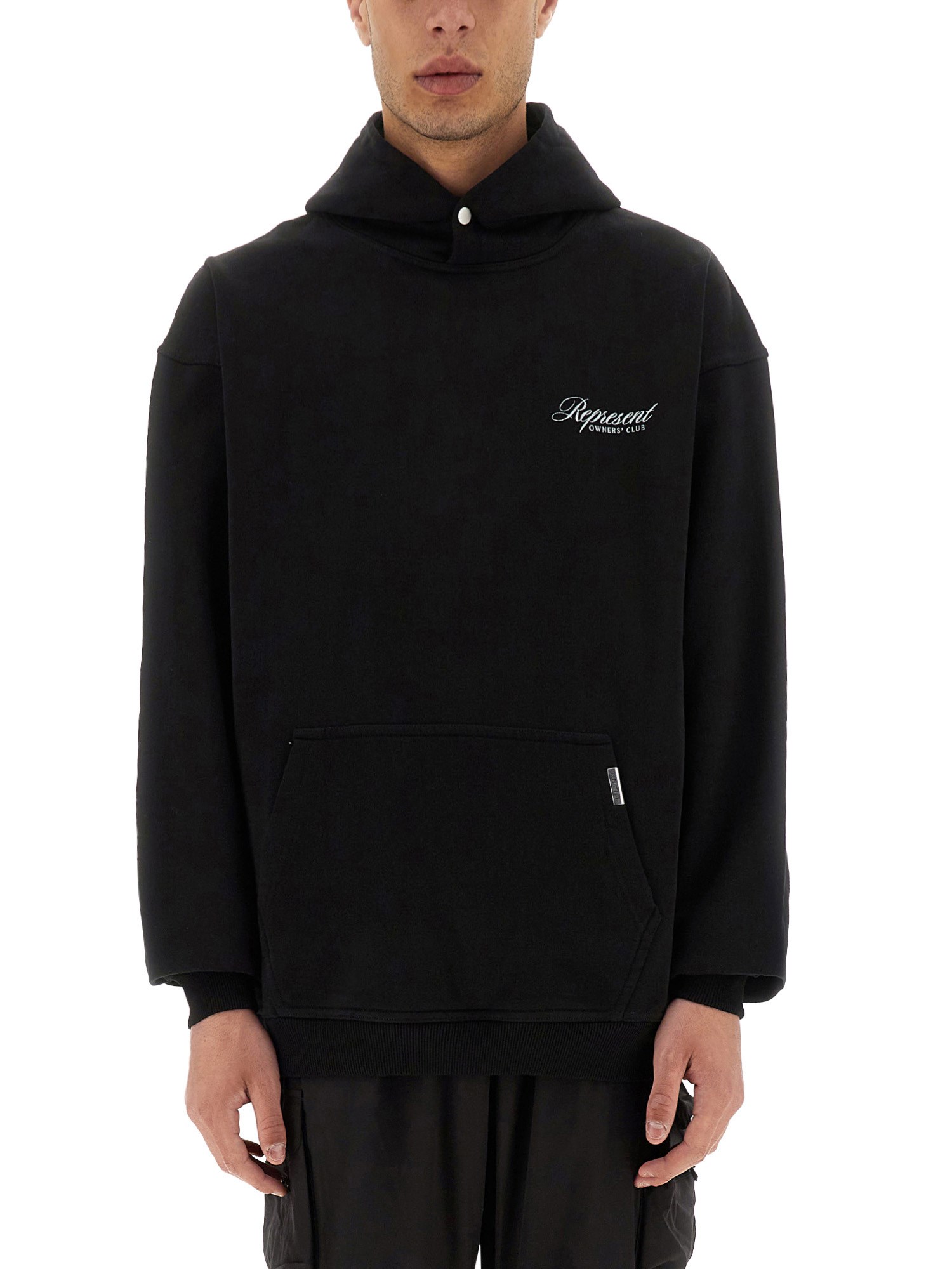Represent Black Hoodie With Logo Lettering Detail On The Front And Maxi Logo Print On The Rear In Cotton Man In Black