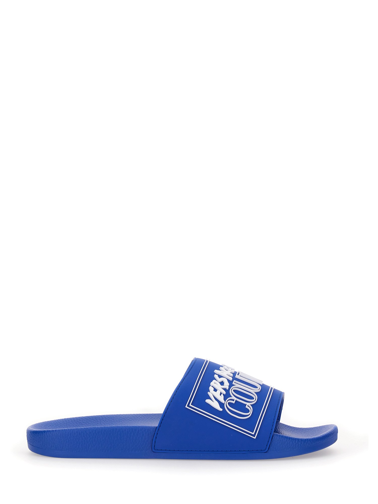 Versace Jeans Couture Slide Sandal With Logo In Blue
