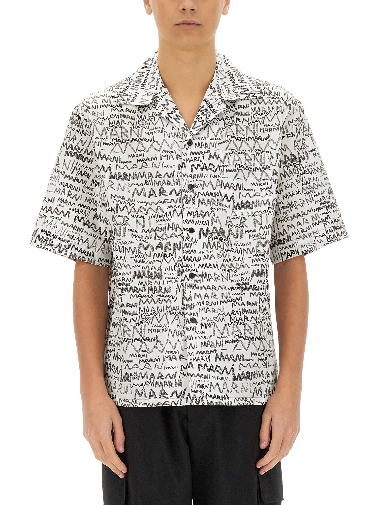 Marni Printed Collar Pocket Short Sleeve Shirt In Multicolour