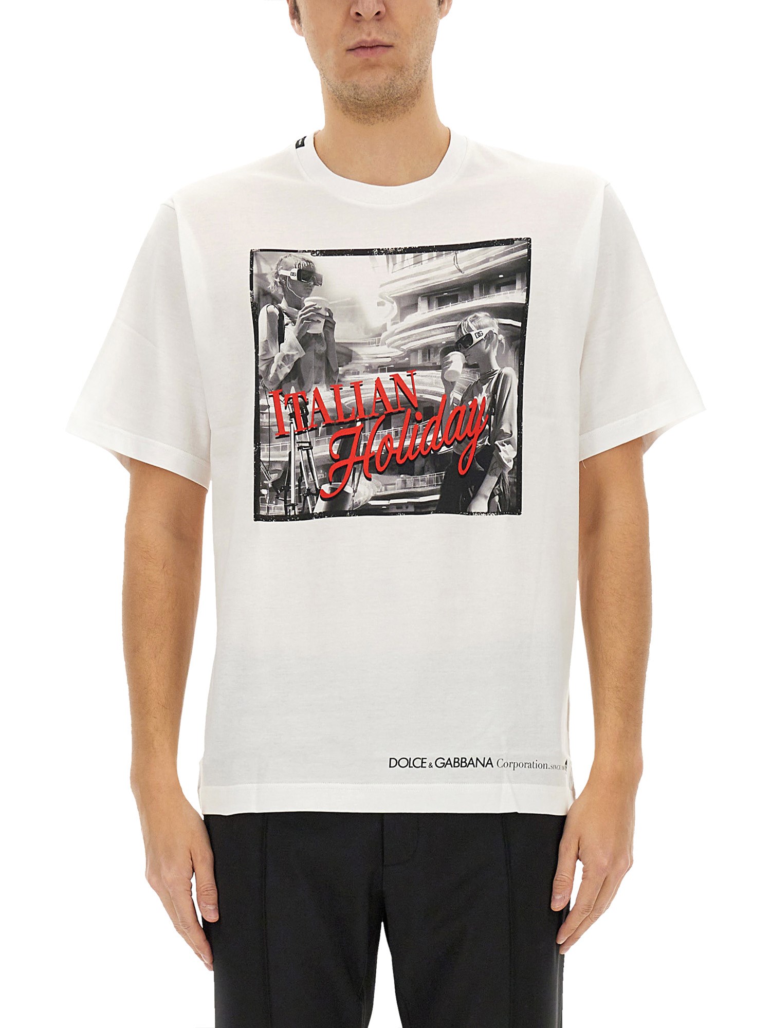 Dolce & Gabbana White Cotton Italian Holiday Print T-shirt