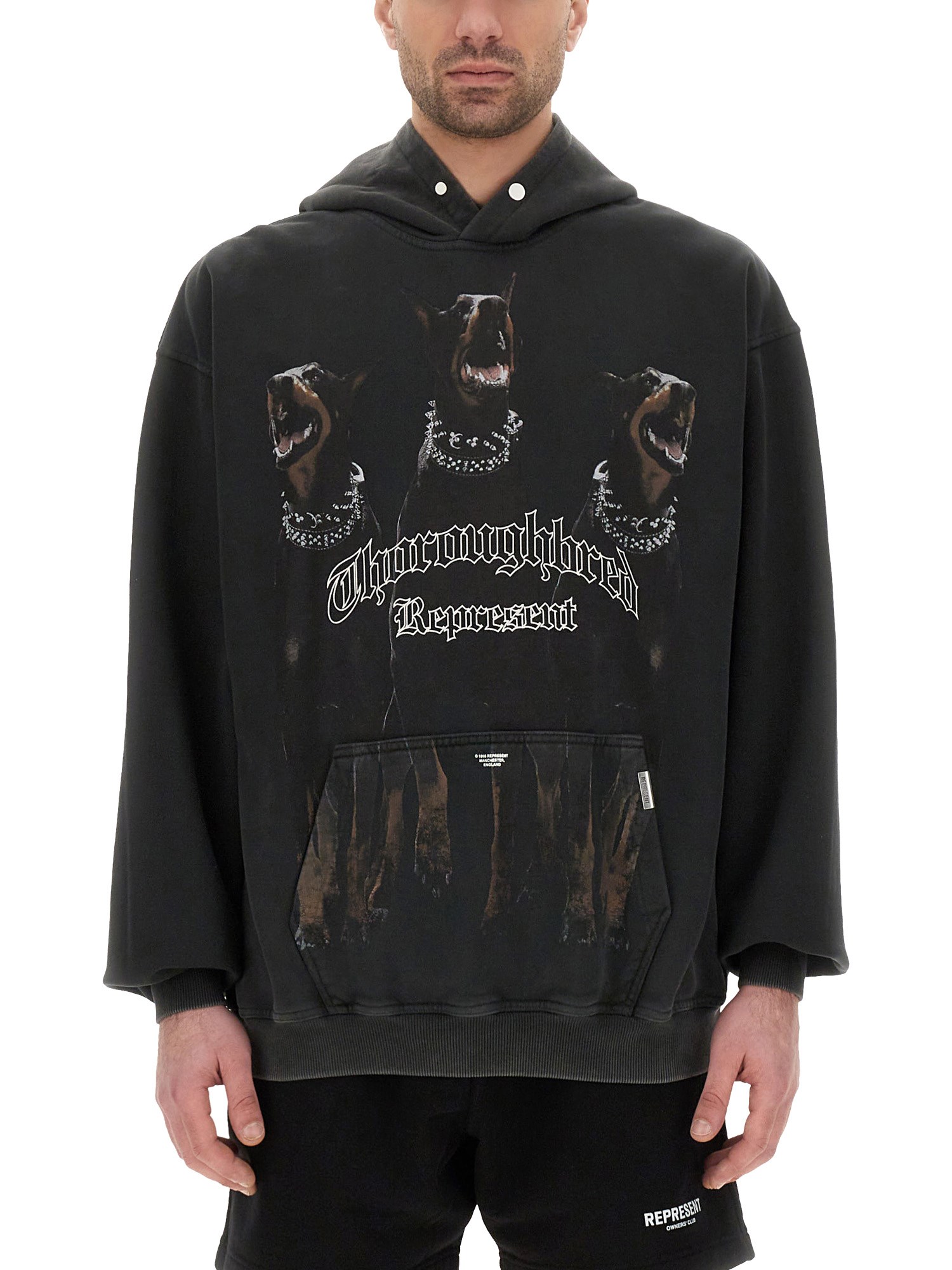 Represent Black Hoodie With Fixed Hood And Maxi Print On The Front In Cotton Man In Black