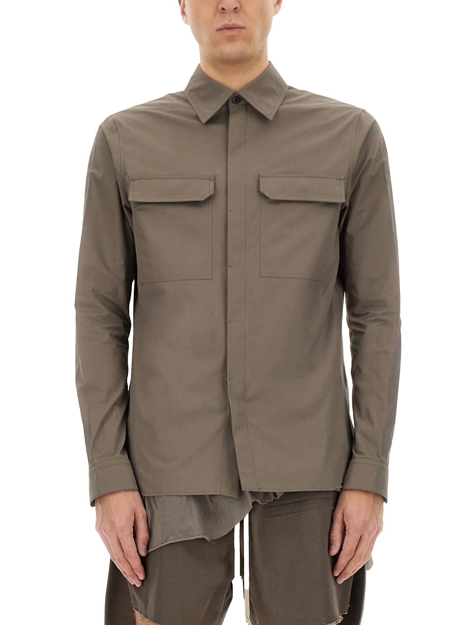 Rick Owens Structured Cotton Work Shirt With Button-down Front In Grey
