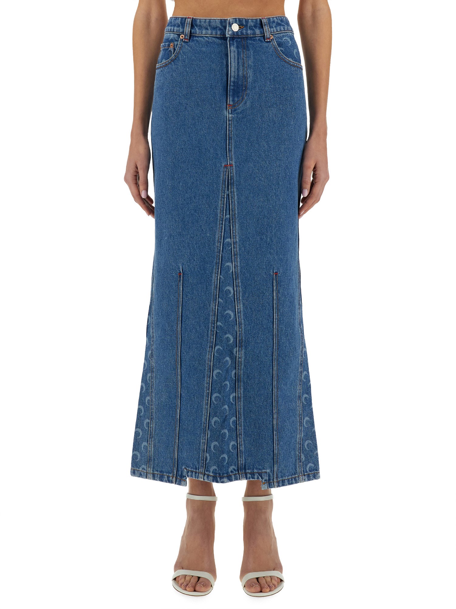 Marine Serre Crescent-moon-print Maxi Skirt In Denim