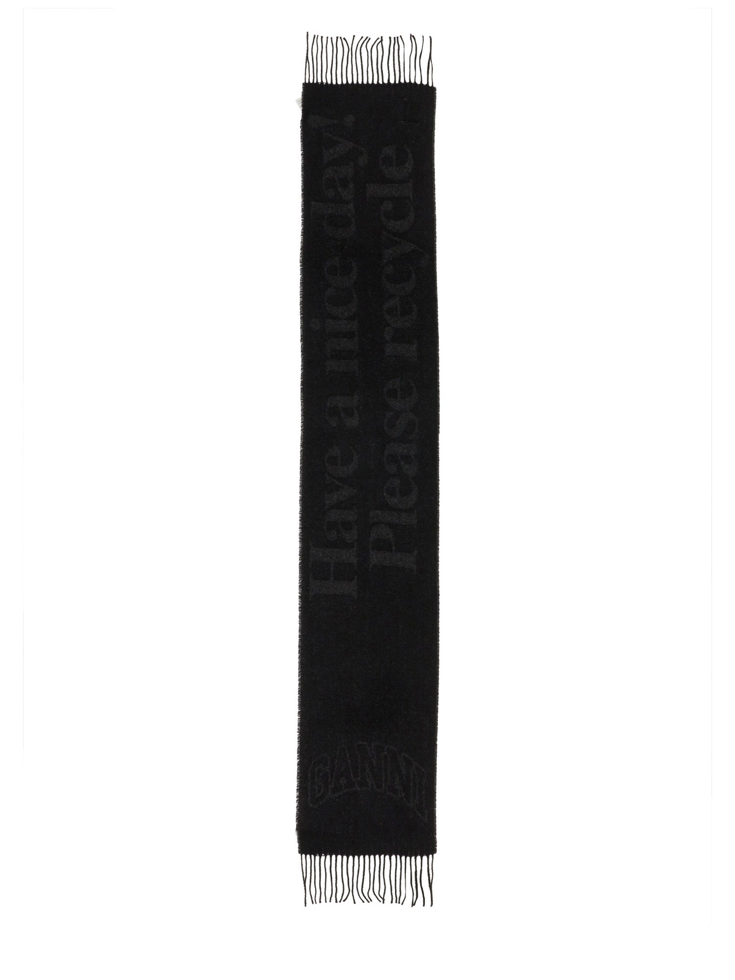 Ganni Scarf With Logo In Charcoal