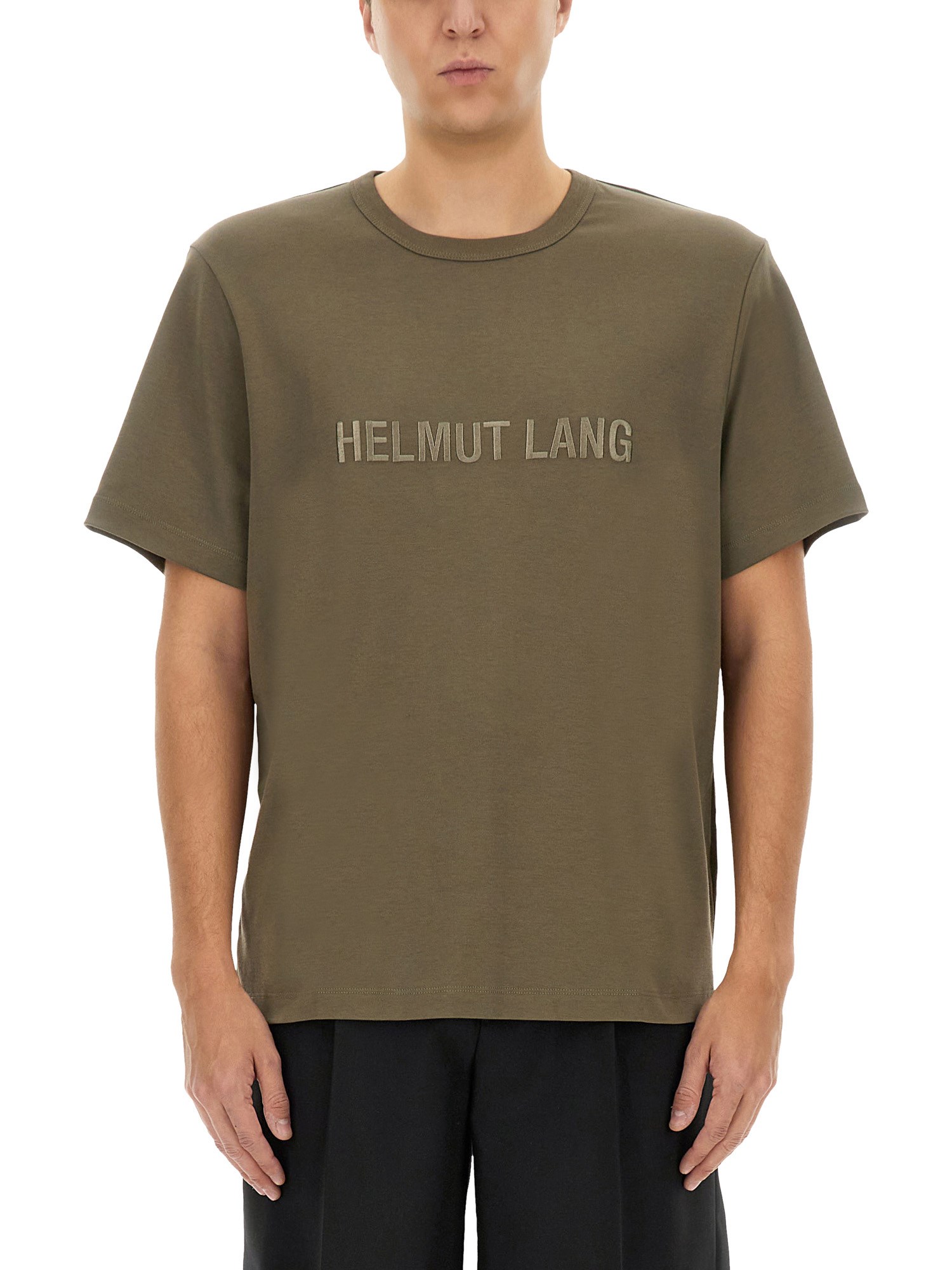 Helmut Lang Regular Fit T-shirt With Tonal Logo Embossing In Beige