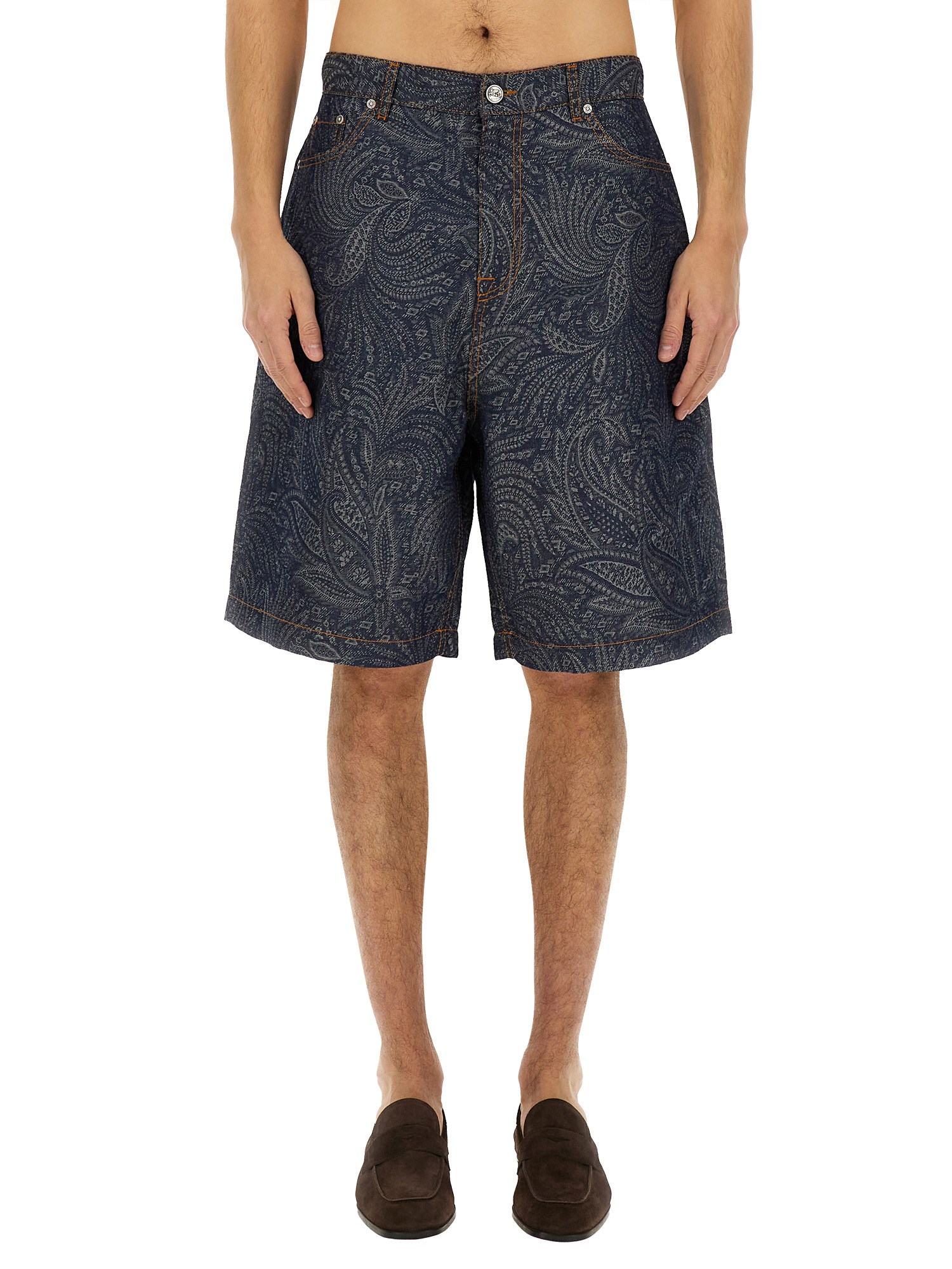 etro jacquard denim bermuda shorts