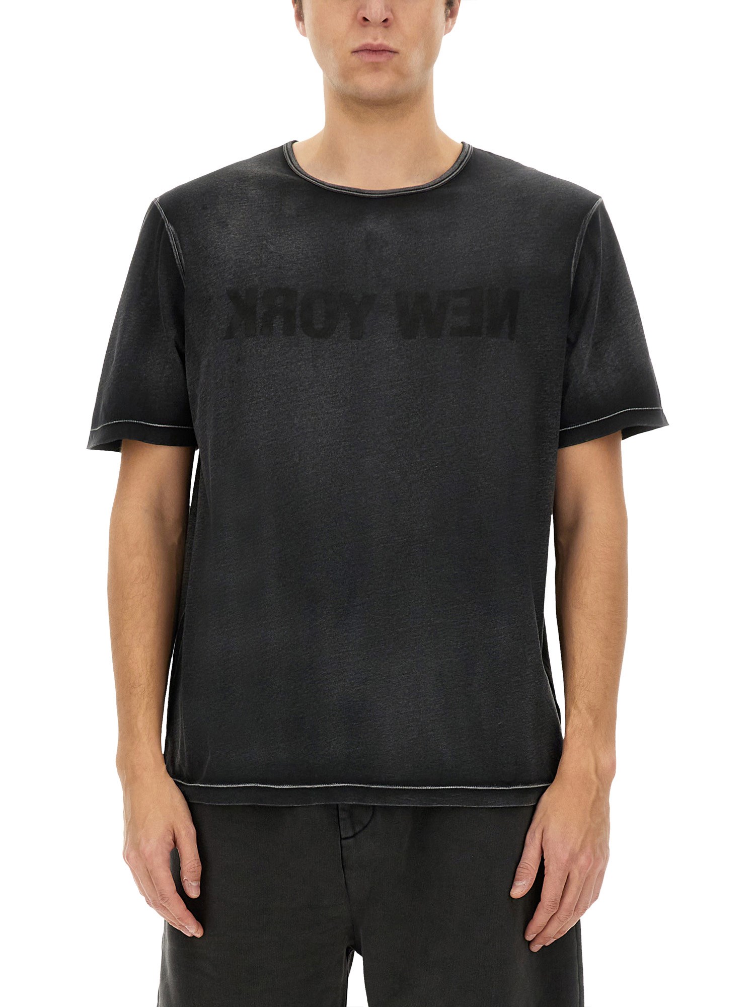 Helmut Lang Graphic Print Contrast Stitching T-shirt In Black