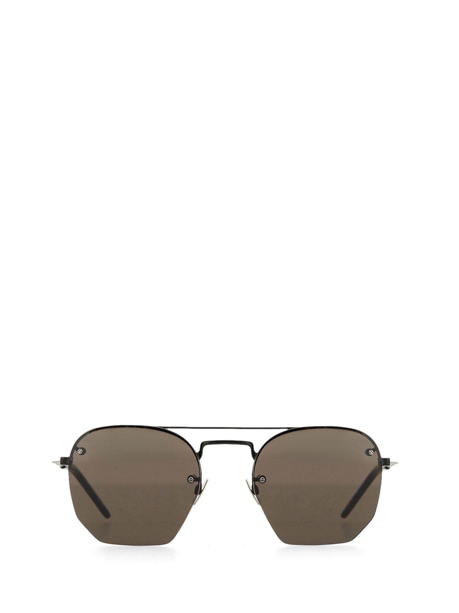 Saint Laurent Rectangular Metal Frame Sunglasses With Slim Temples In Black