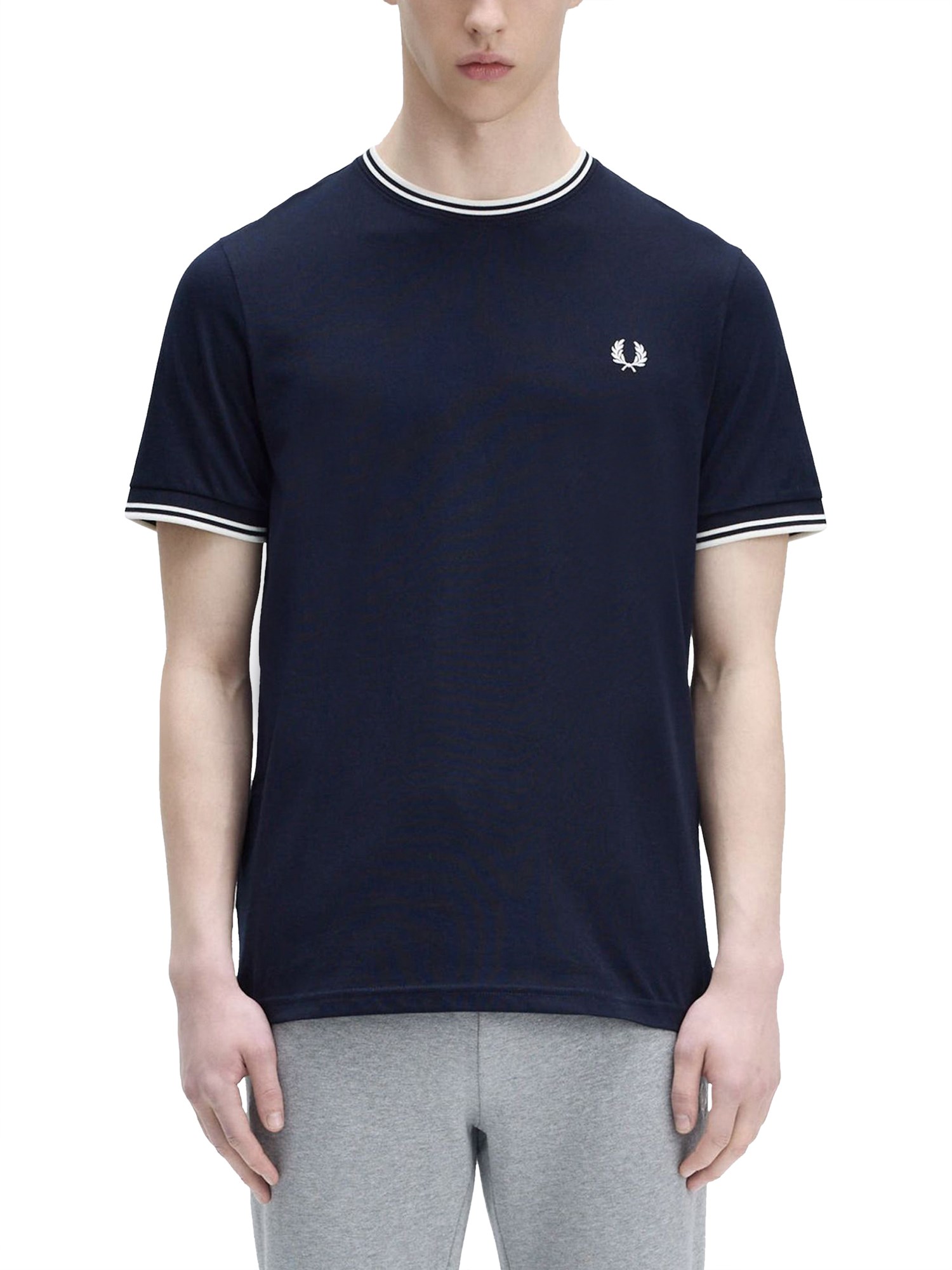 Fred Perry Double Stripe T-shirt In Blue