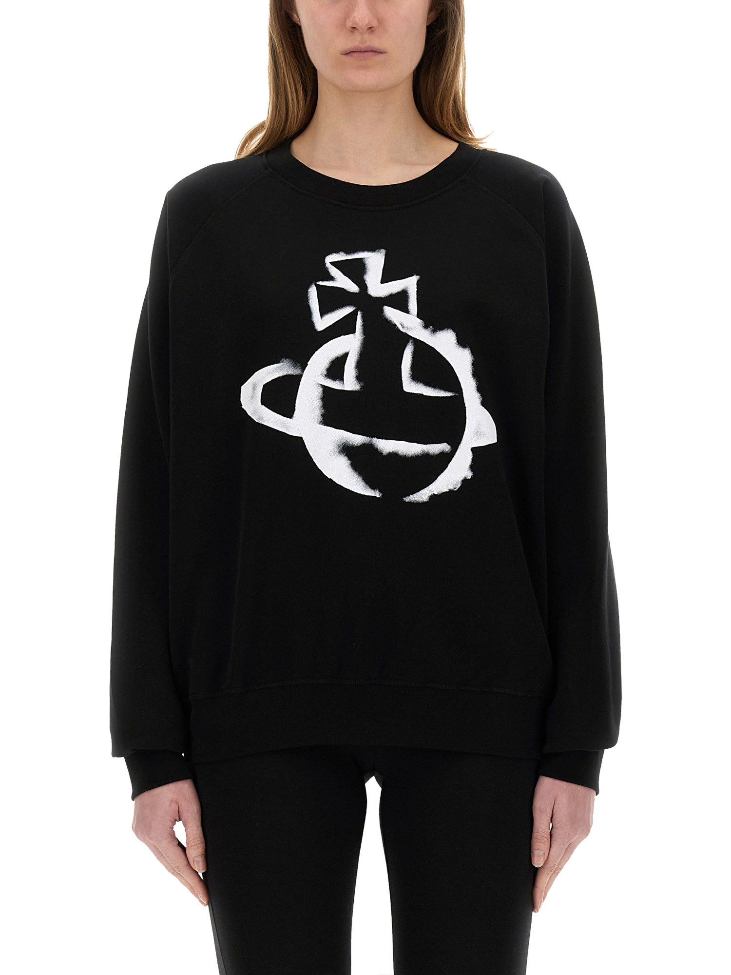 Shop Vivienne Westwood "stencil Orb Raglan" Sweatshirt In Black
