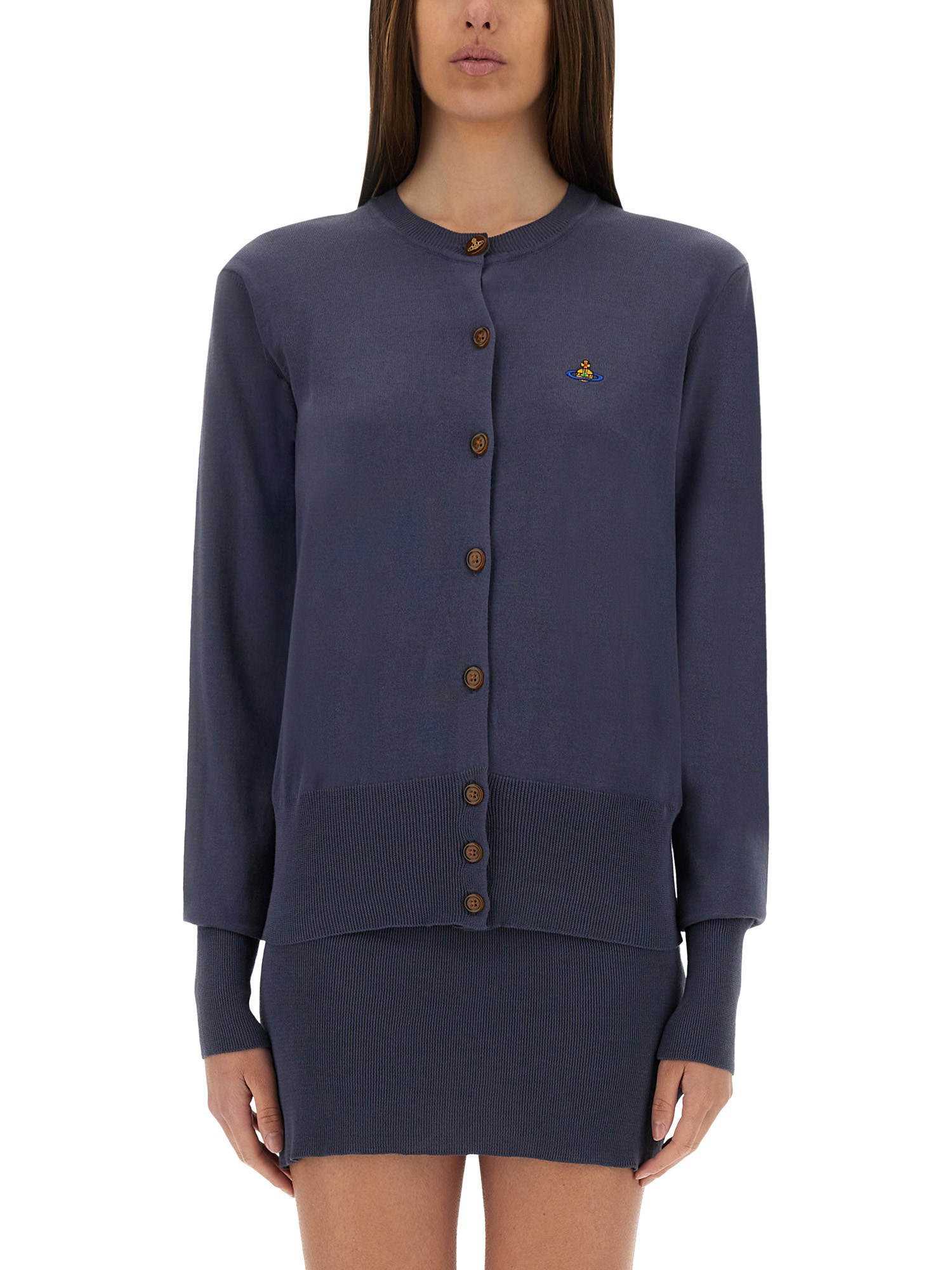 Vivienne Westwood Logo Embroidered Buttoned Cardigan In Blue