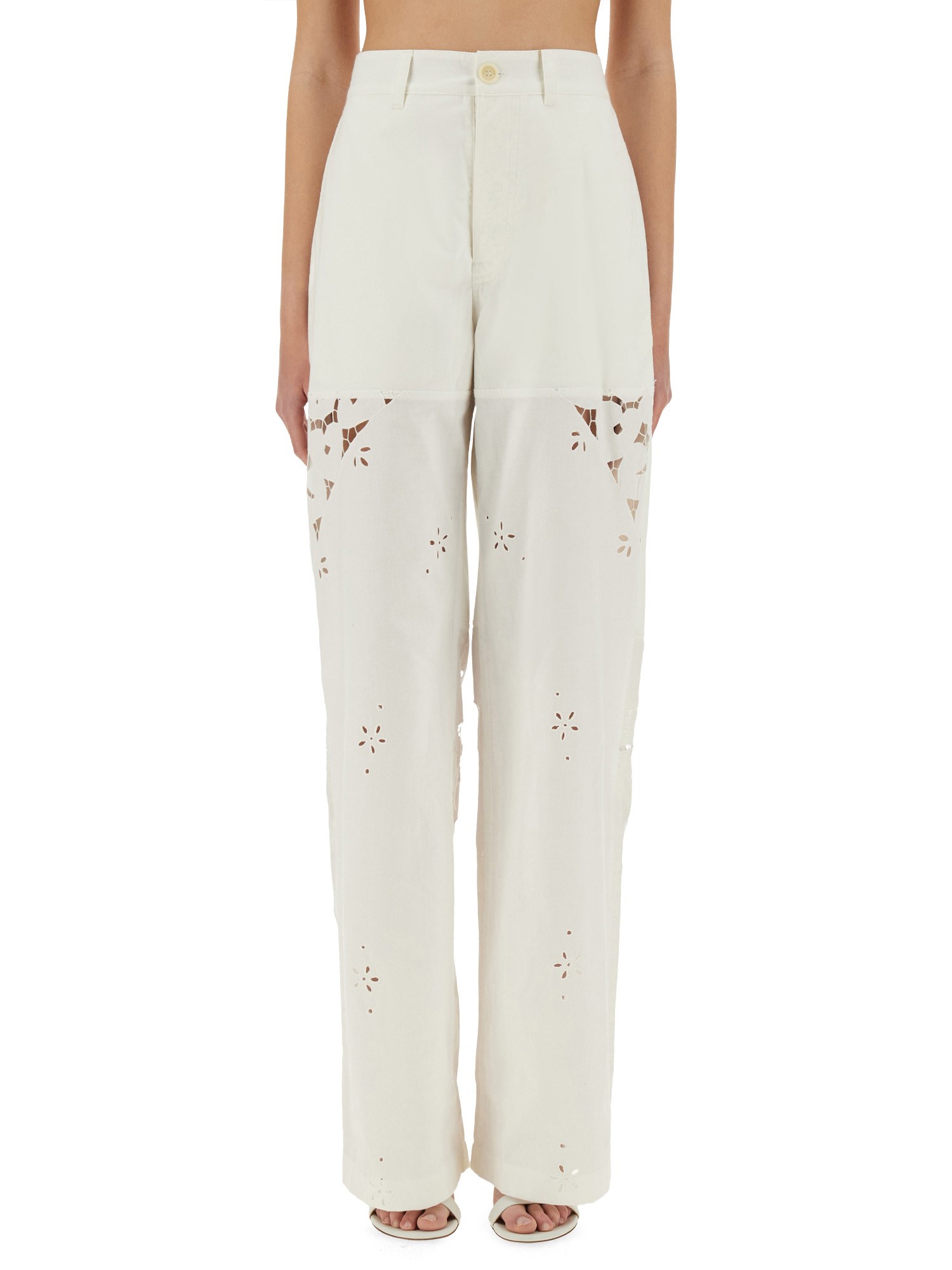 Marine Serre Women Upcycled Linen Pants In White