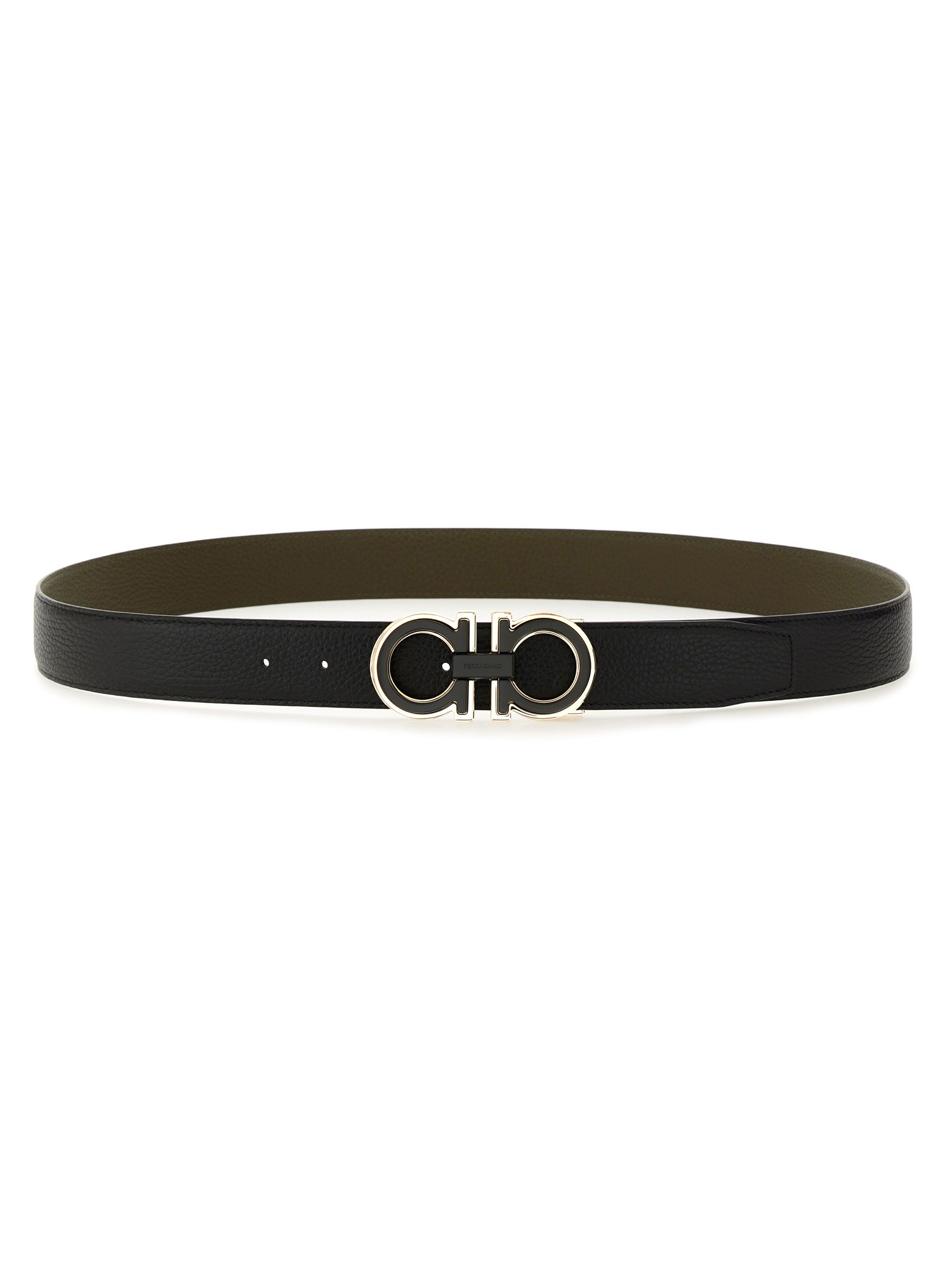 Ferragamo Salvatore  Man's Bicolor Leather Belt With Logo Buckle In Black