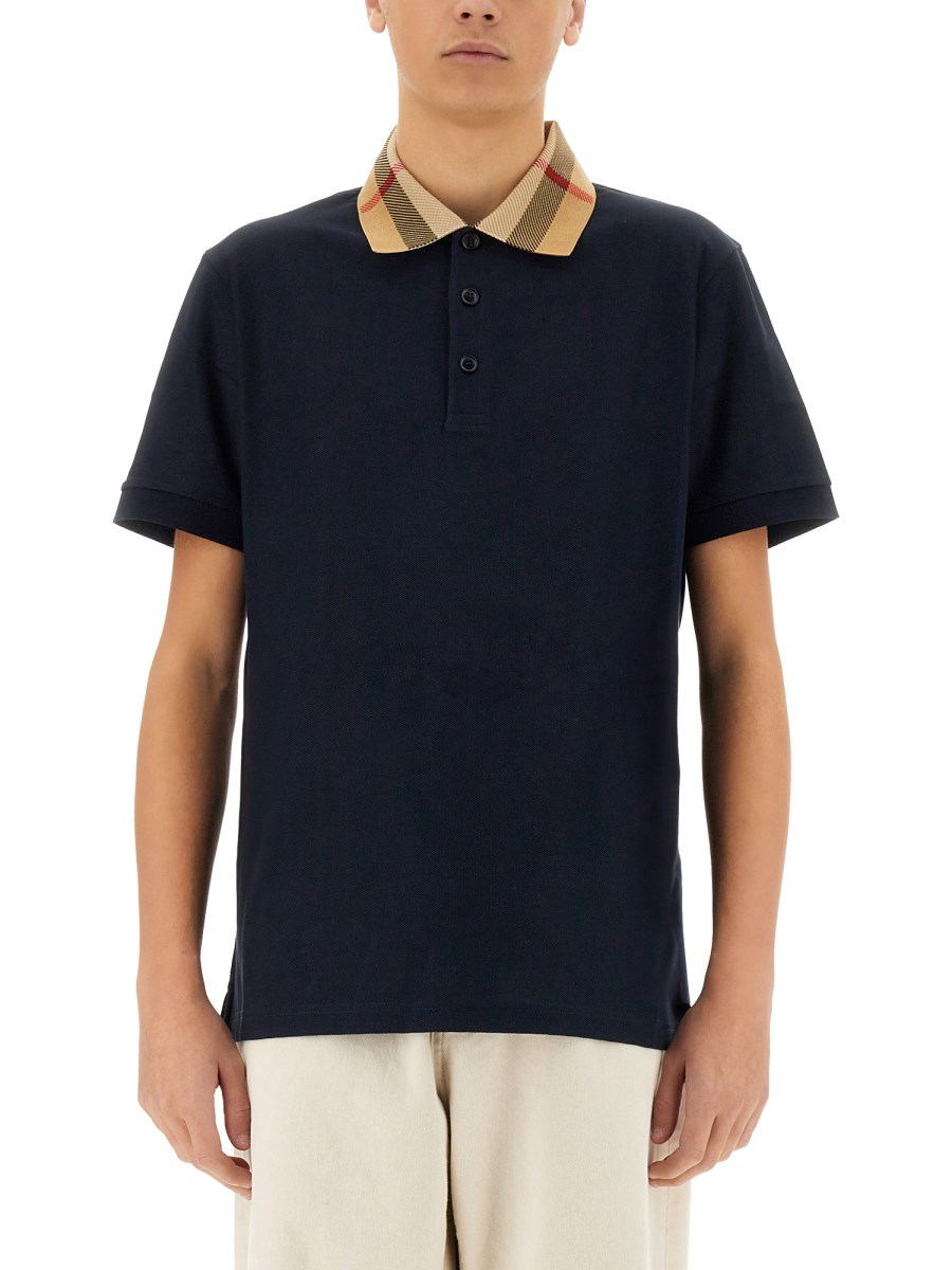 BURBERRY COTTON PIQUE POLO SHIRT WITH CHECK COLLAR Eleonora Bonucci