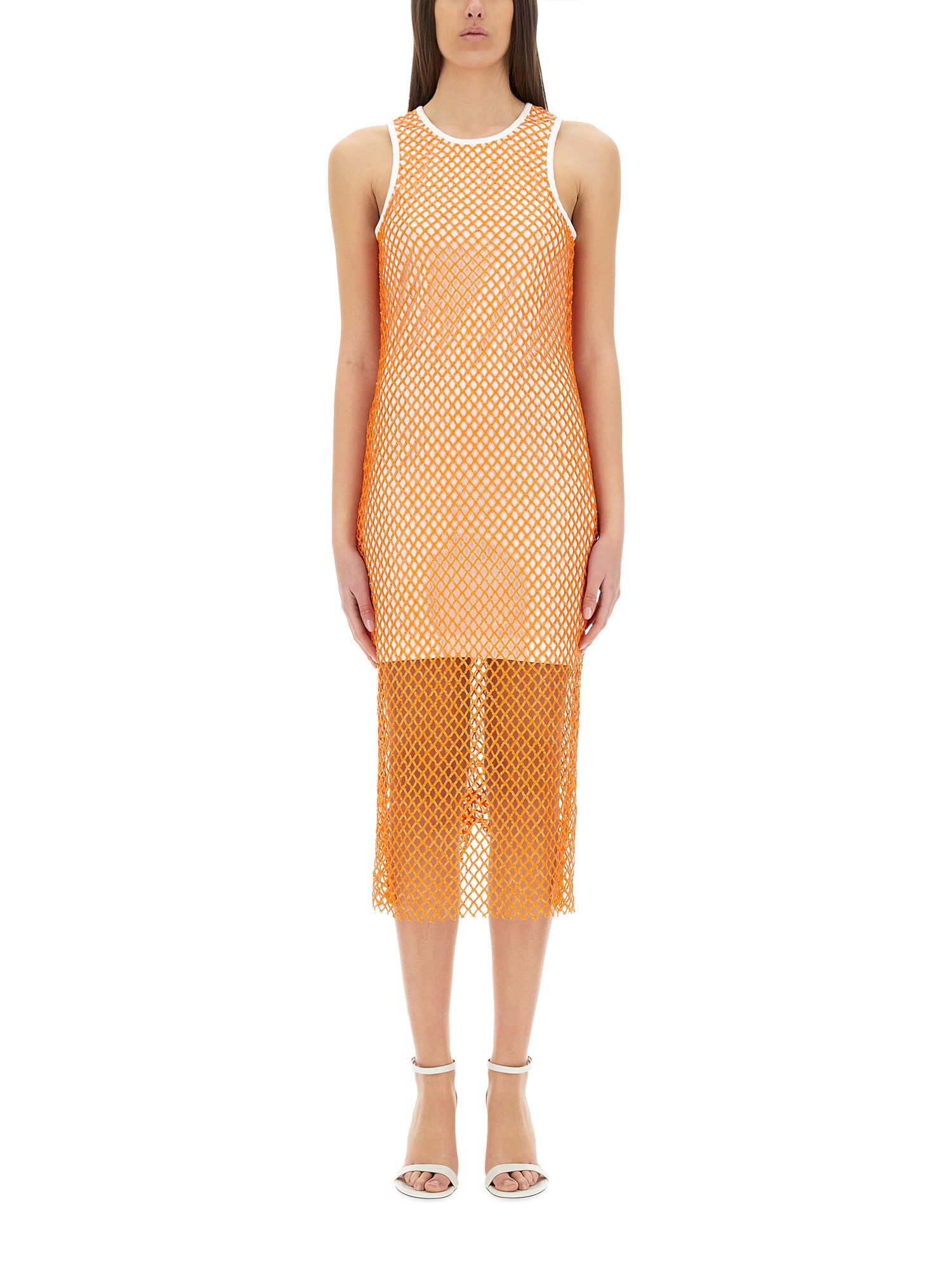 Moschino Jeans Mesh And Sequin Dress In Orange