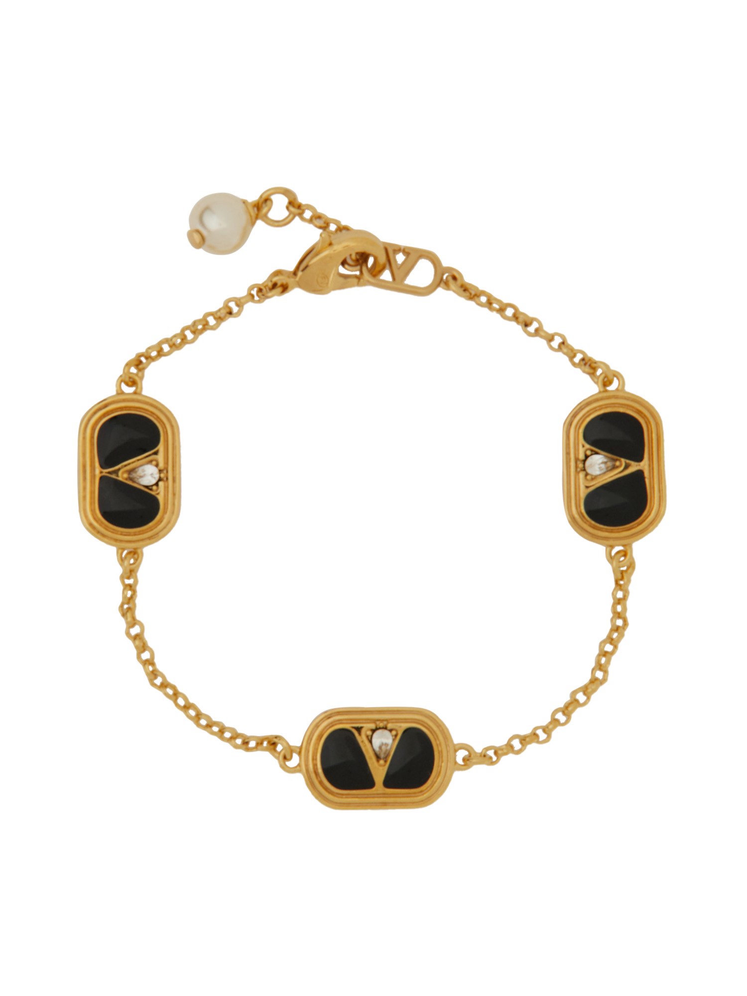 VALENTINO GARAVANI METAL, ENAMEL, CRYSTAL AND SWAROVSKI PEARL "OVALETTE" BRACELET 