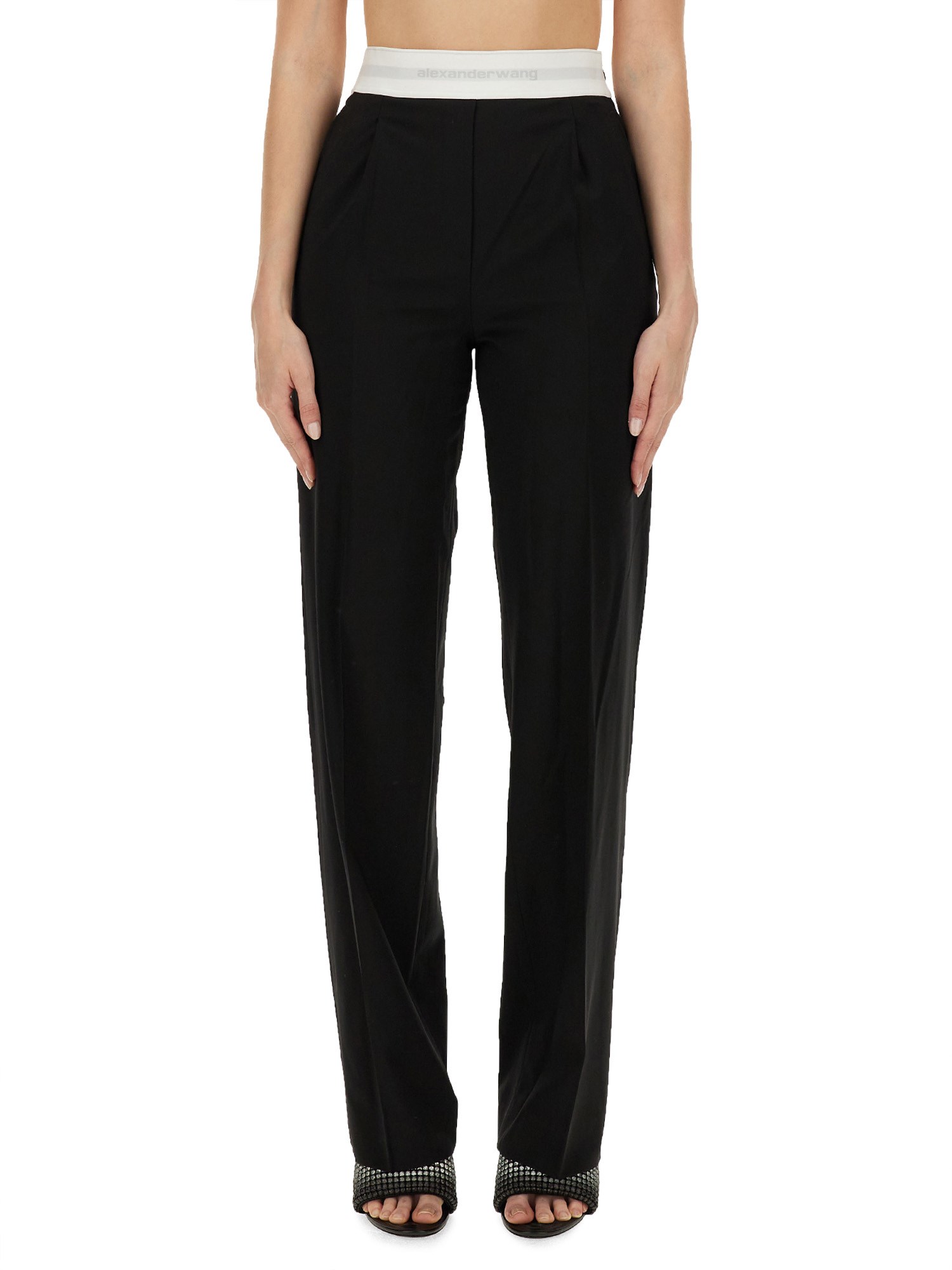 Alexander Wang High Waisted Pleated Pant With Logo Elastic Clothing In Black