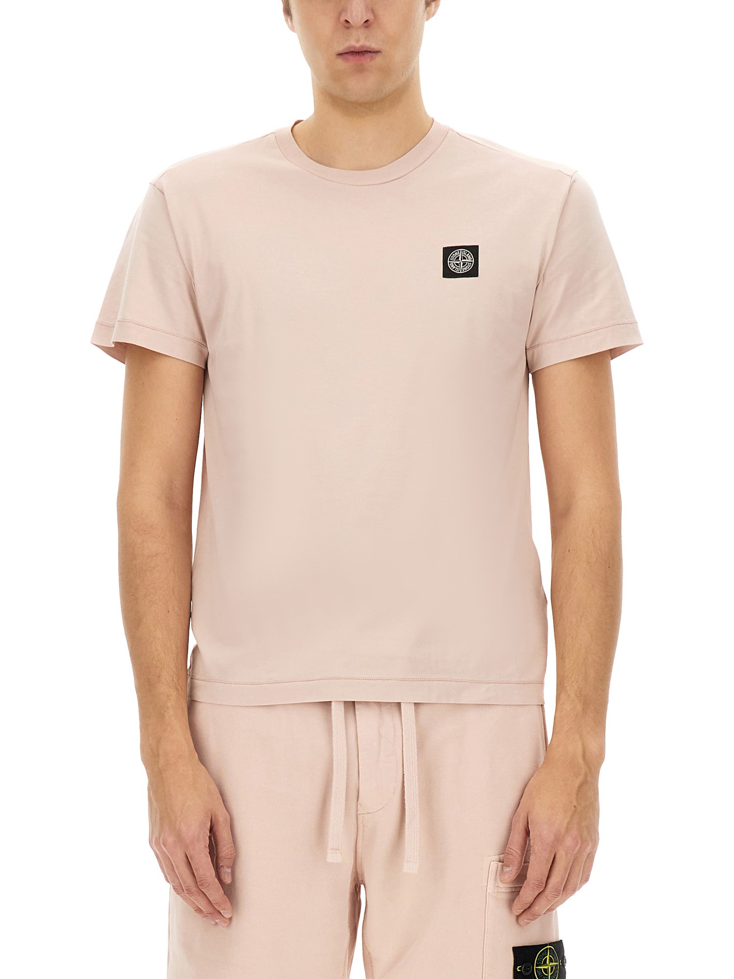 Stone Island Logo Print Crew Neck T-shirt In Pink