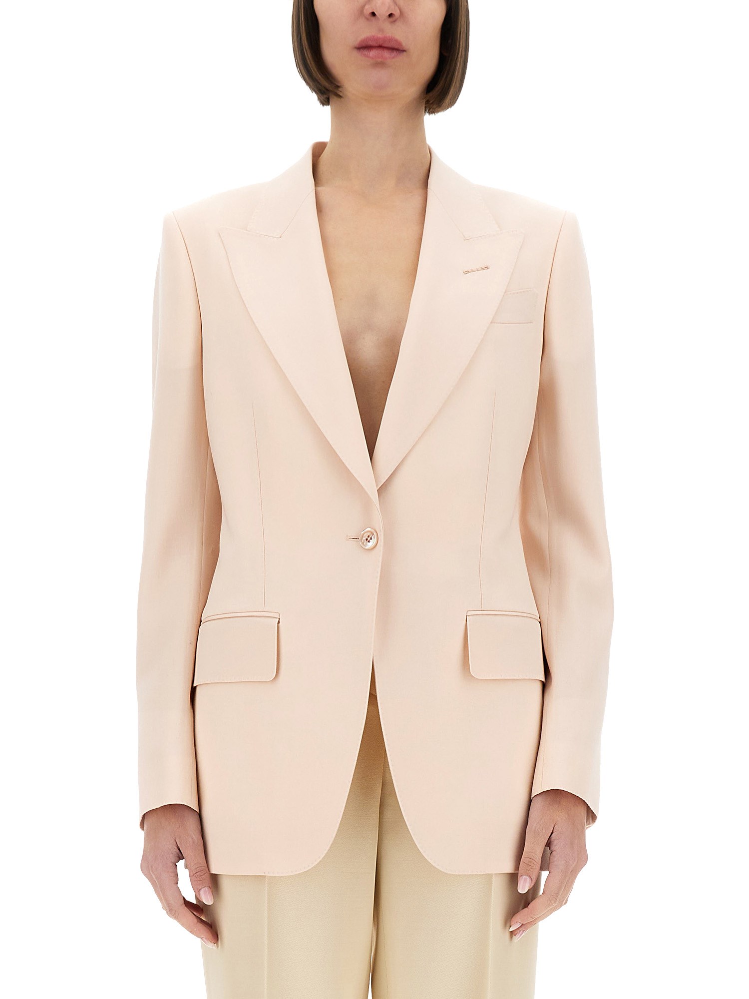 Tom Ford Single-breasted Wool-blend Blazer Jacket In Powder