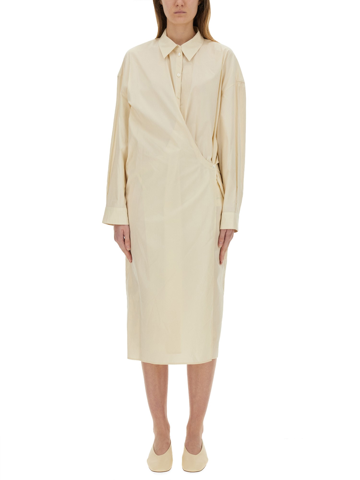 Lemaire Twisted Cotton Poplin Midi Shirt Dress In Ivory