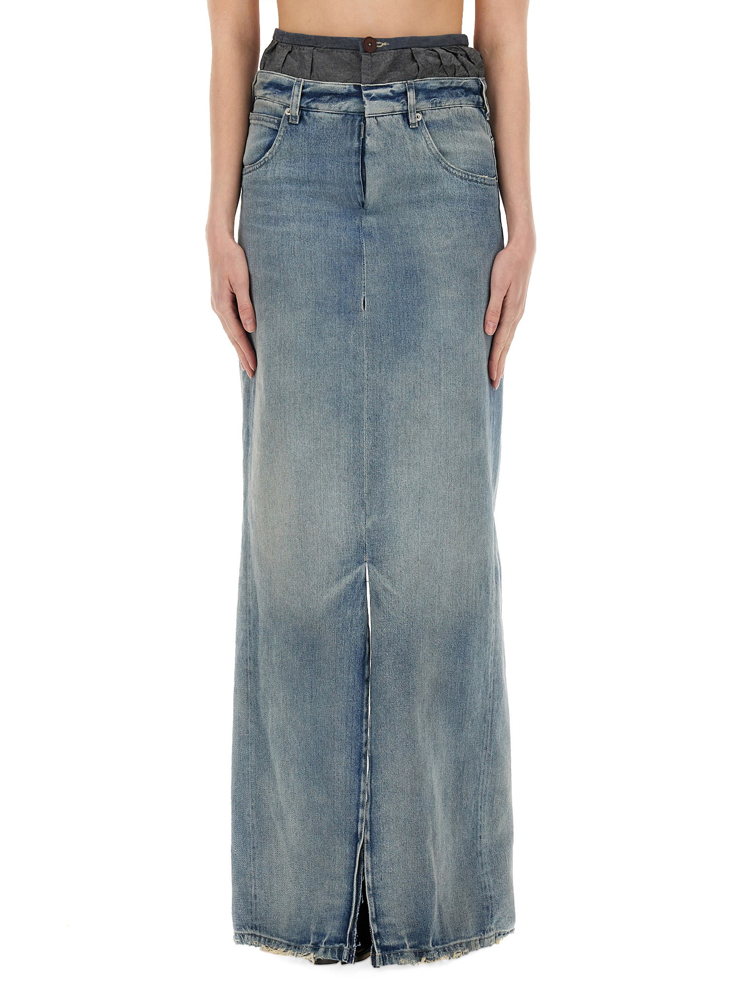 Maison Margiela Light Blue Long Skirt With Front Slit And Five Pocket Design In Denim Woman In Denim