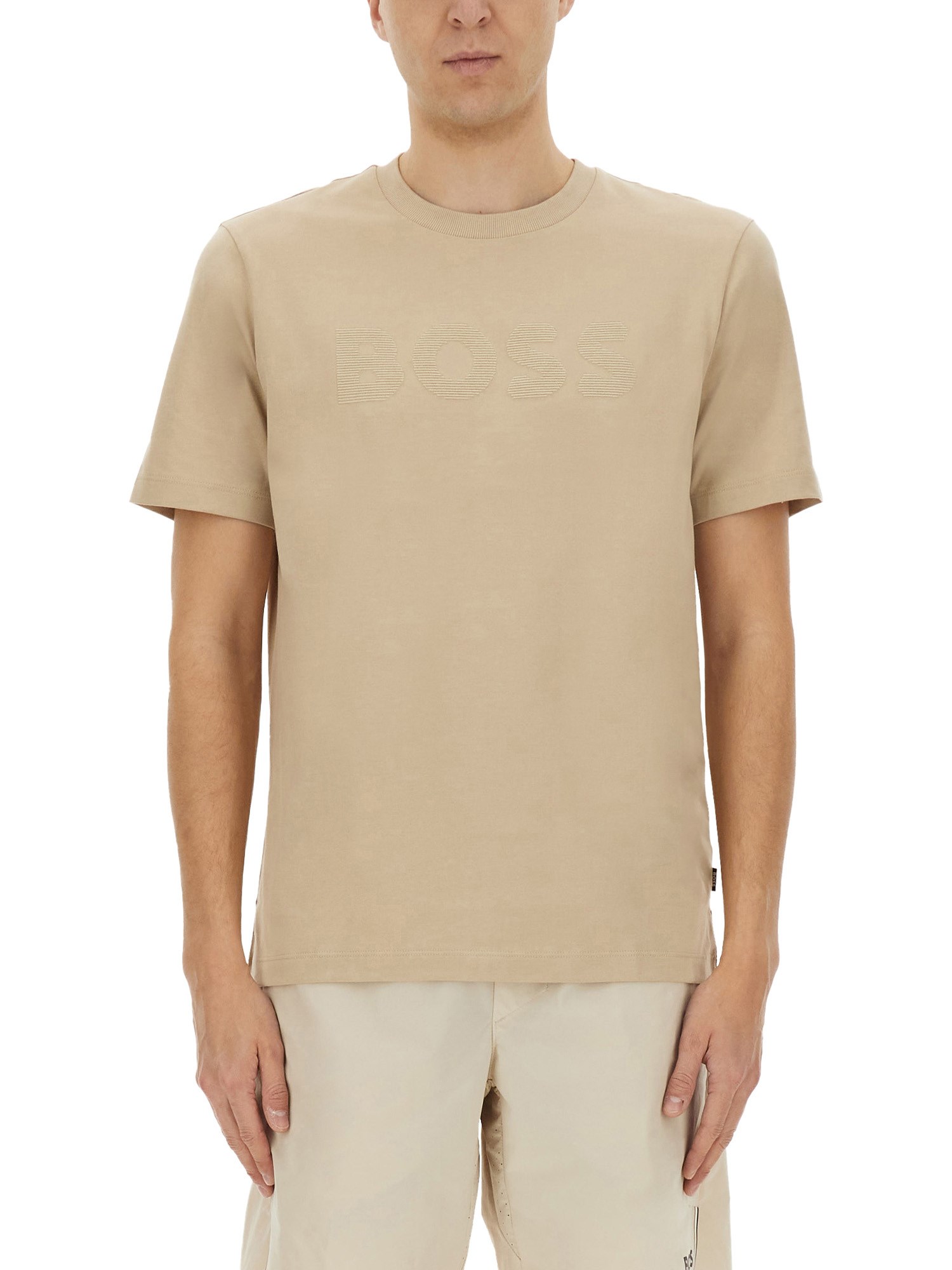 Hugo Boss Boss Cotton Jersey T Shirt In Beige