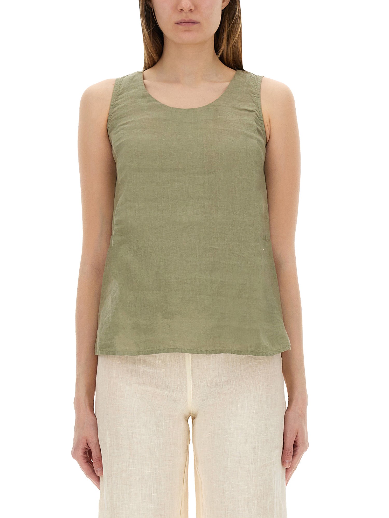 120% Lino Linen Top In Green