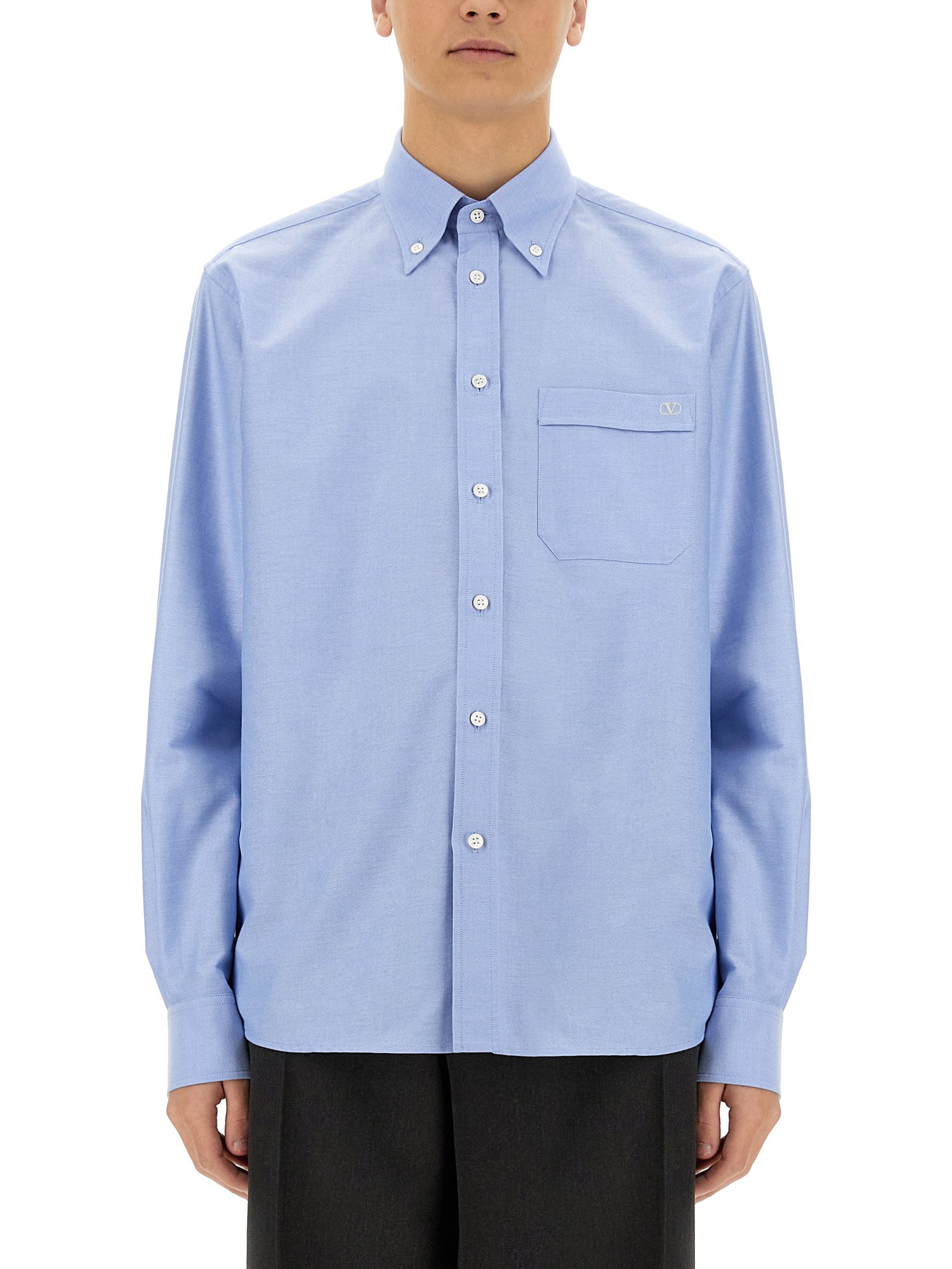 Valentino Camicia Maniche Lunghe Vlogo Signature Shirts Light Blue In Azure