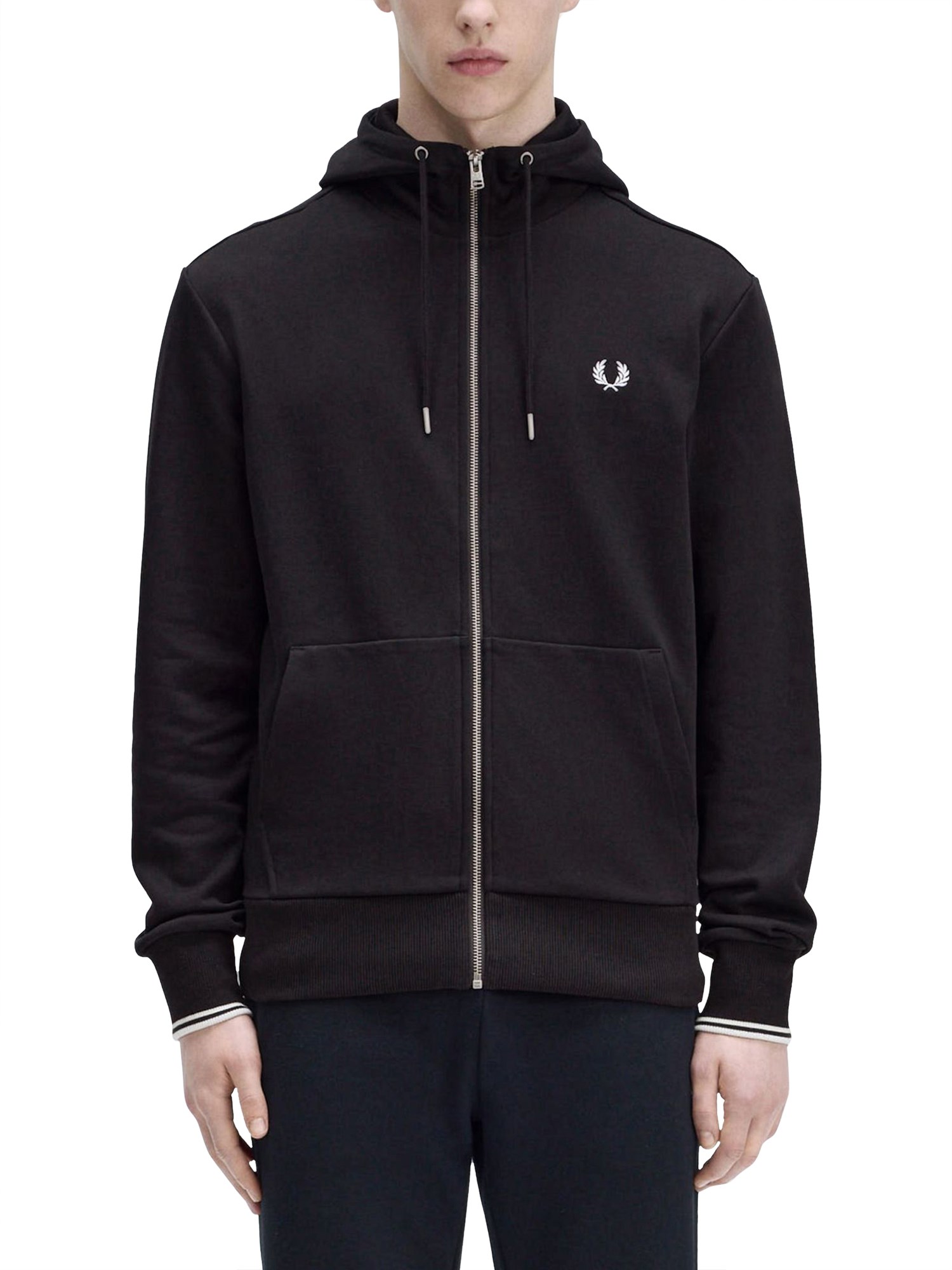 Fred Perry Zipper Hoodie In Black