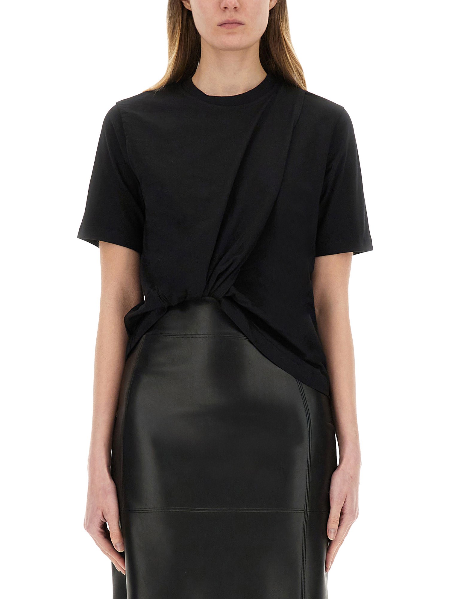 Msgm Asymmetrical T-shirt Knot Detail In Black