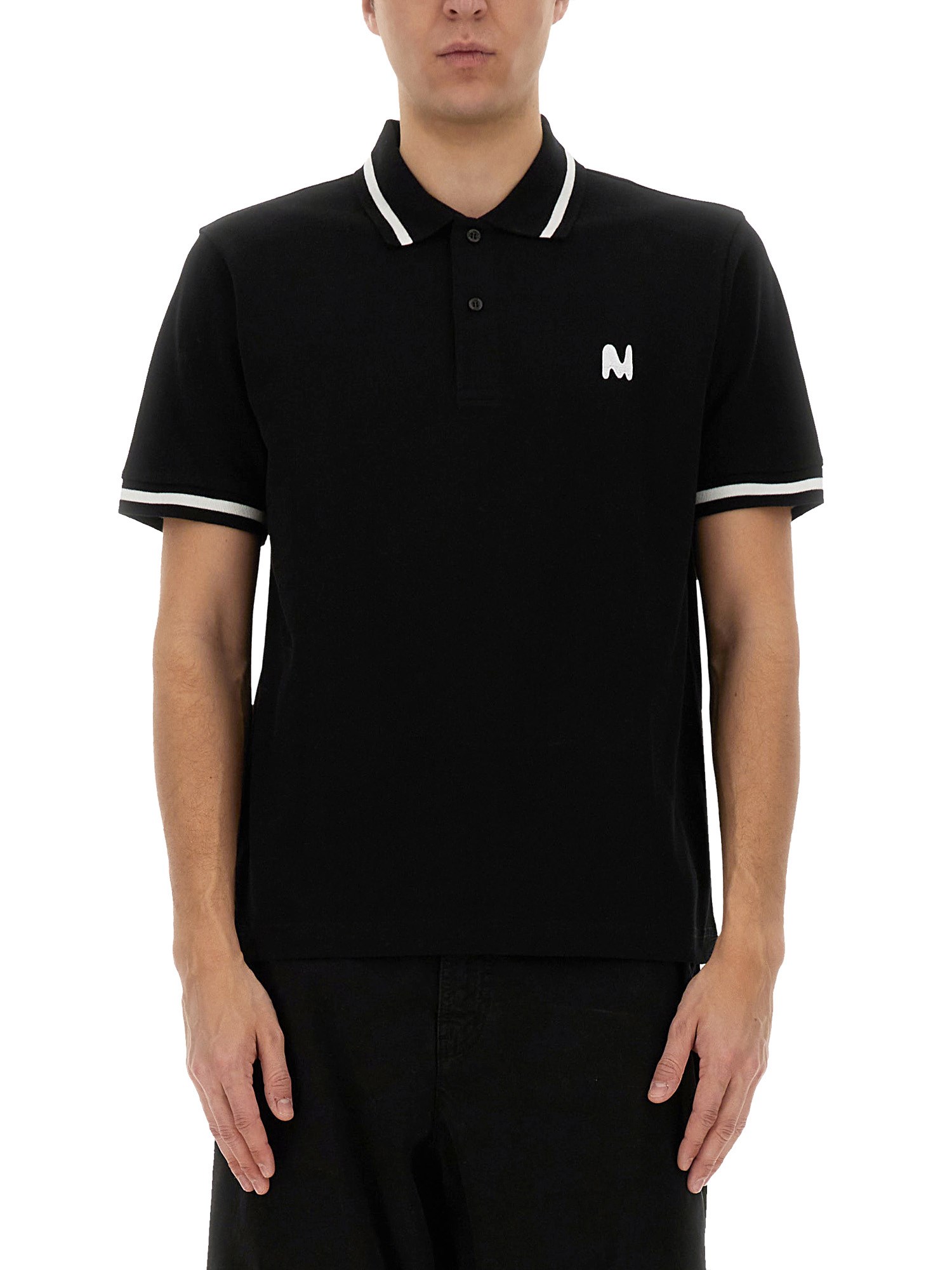 Msgm Cotton Polo With Short Sleeves And Contrasting Collar In Black