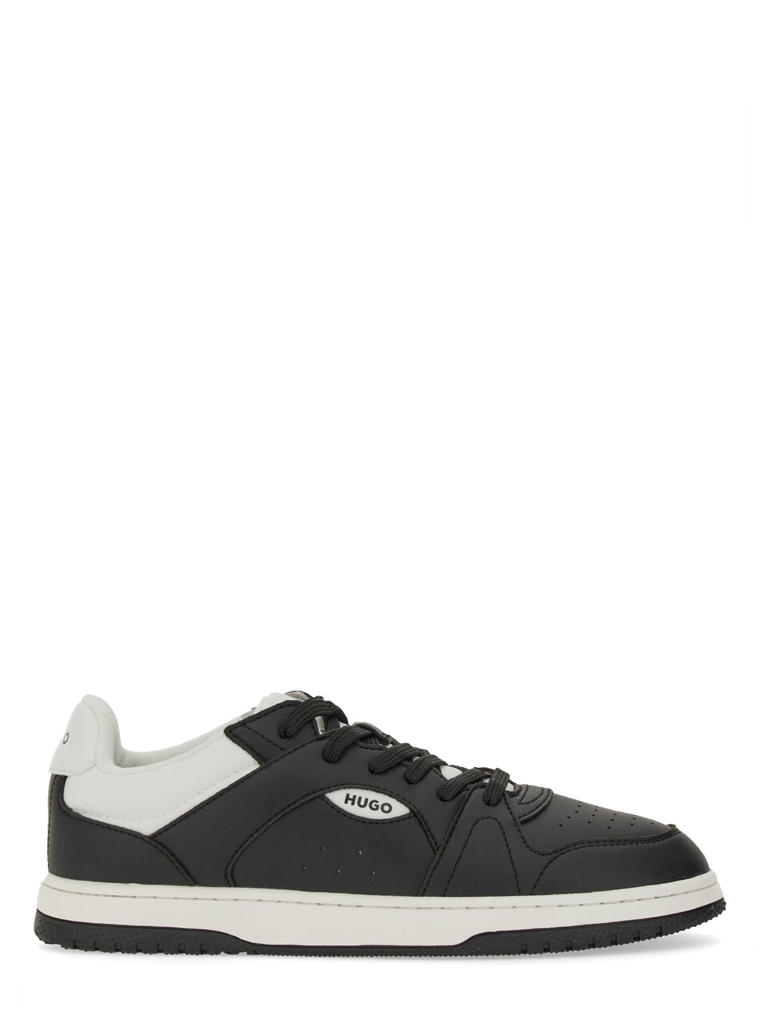 Hugo Boss Leather Sneaker With Contrast Heel Tab In Grey