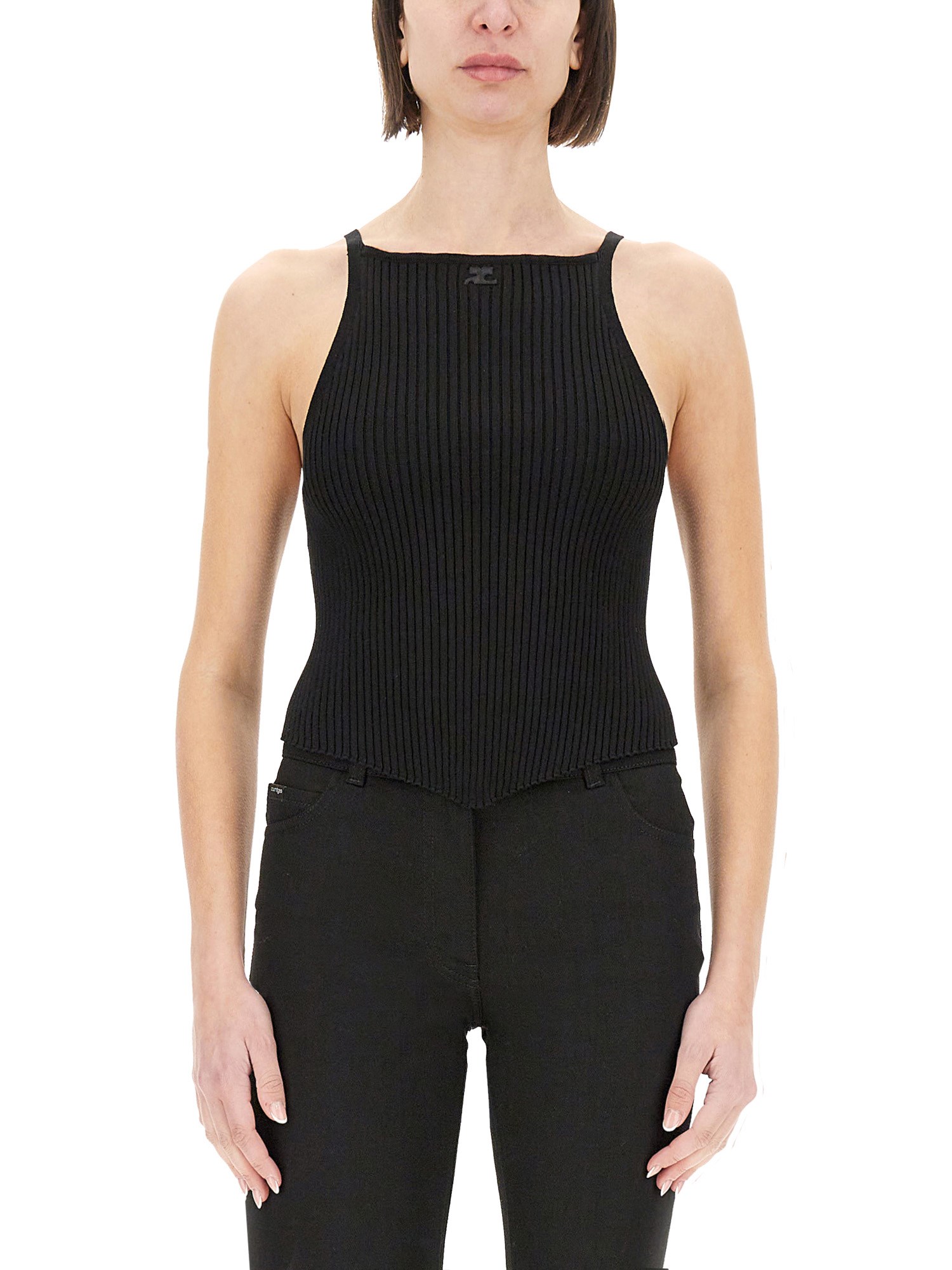 Shop Courrèges Ribbed Tank Top In Black