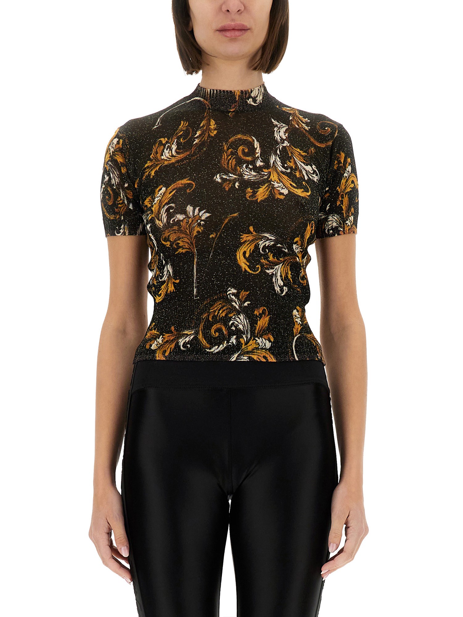 Shop Versace Jeans Couture "outline Baroque" Knitted T-shirt In Black