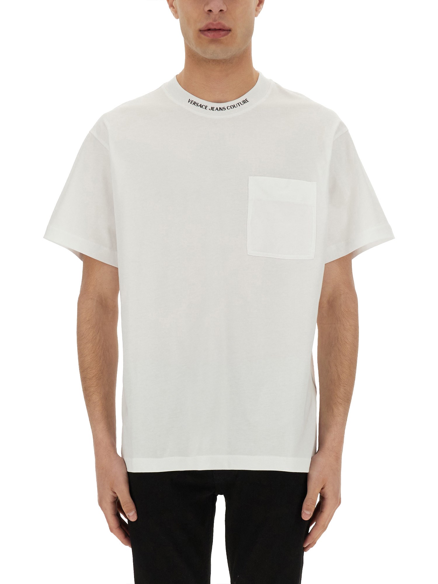 VERSACE JEANS COUTURE T-SHIRT WITH LOGO ON THE COLLAR 