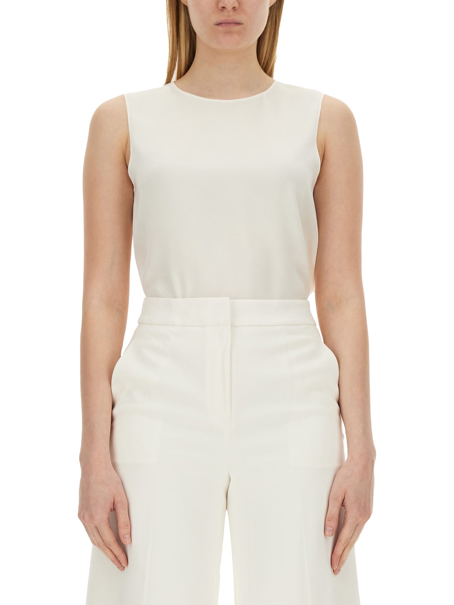 Theory Womens Rice Round-neck Sleeveless Crepe Top In Ivory