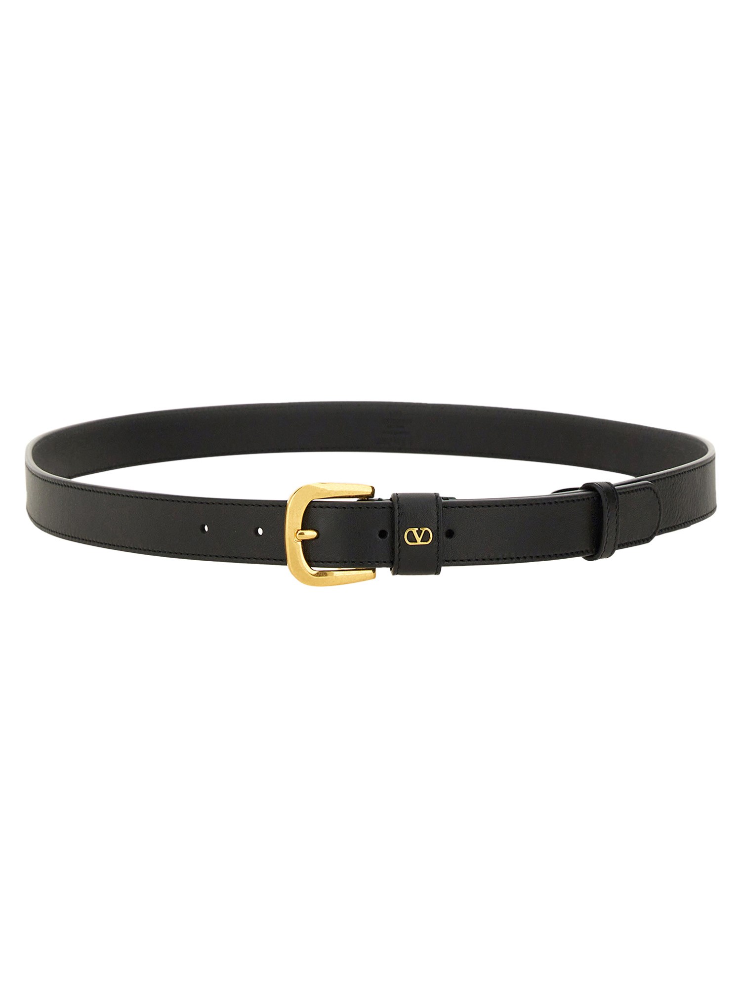 Valentino Garavani Adjustable Vlogo Signature Gold Buckle Belt In Black