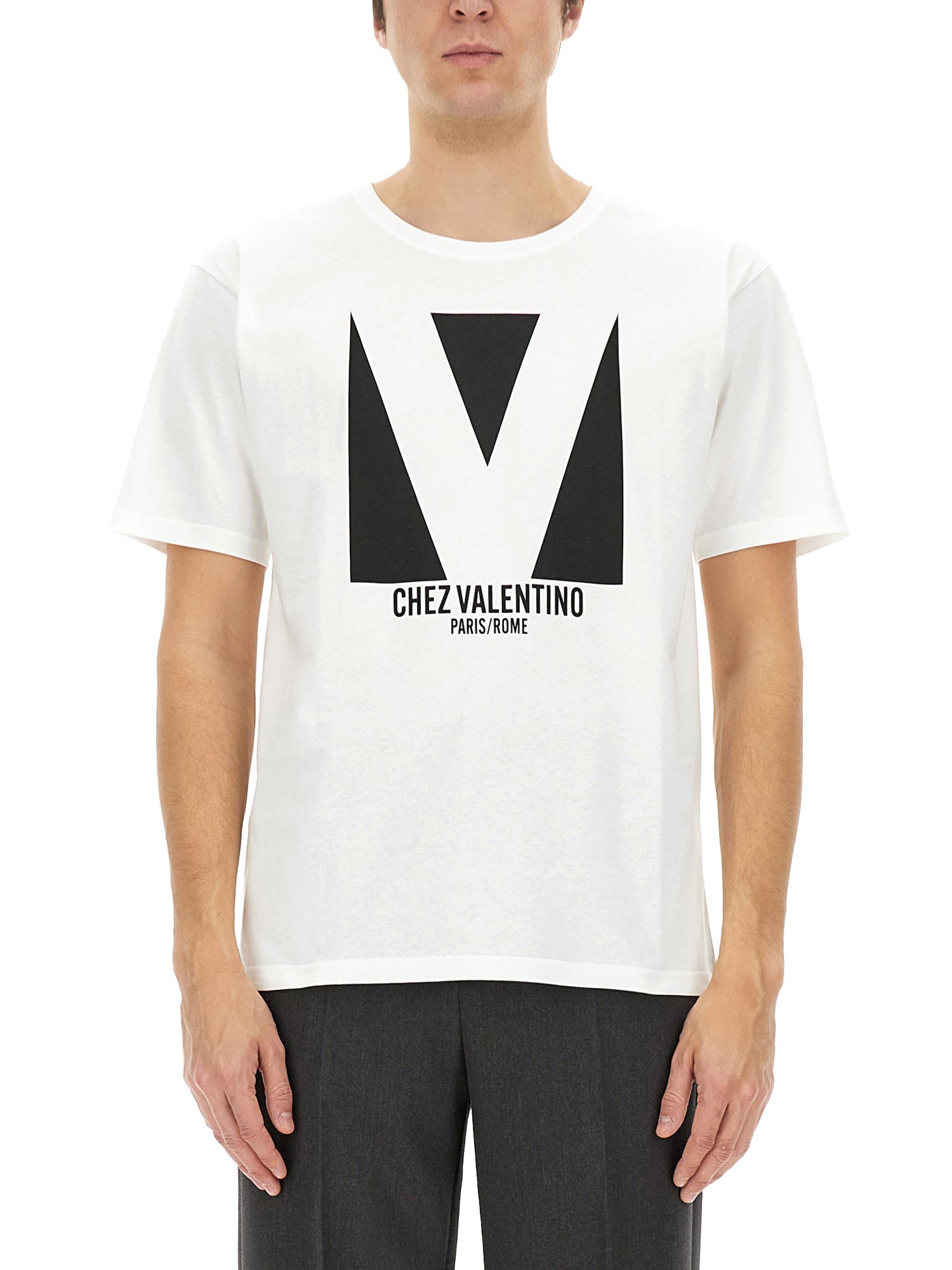 Valentino Crewneck T-shirt With Frontal Logo Print In White