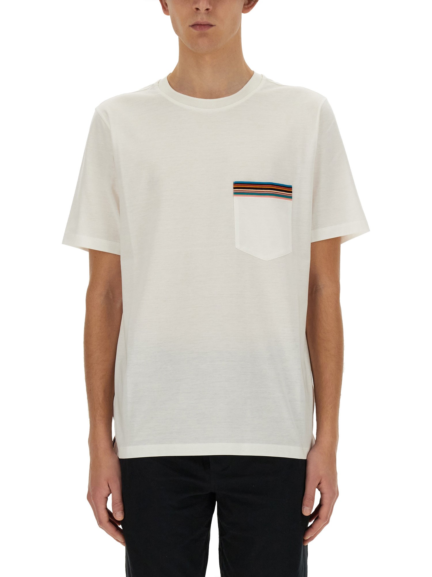 Paul Smith Stripes Logo Pocket T-shirt In White