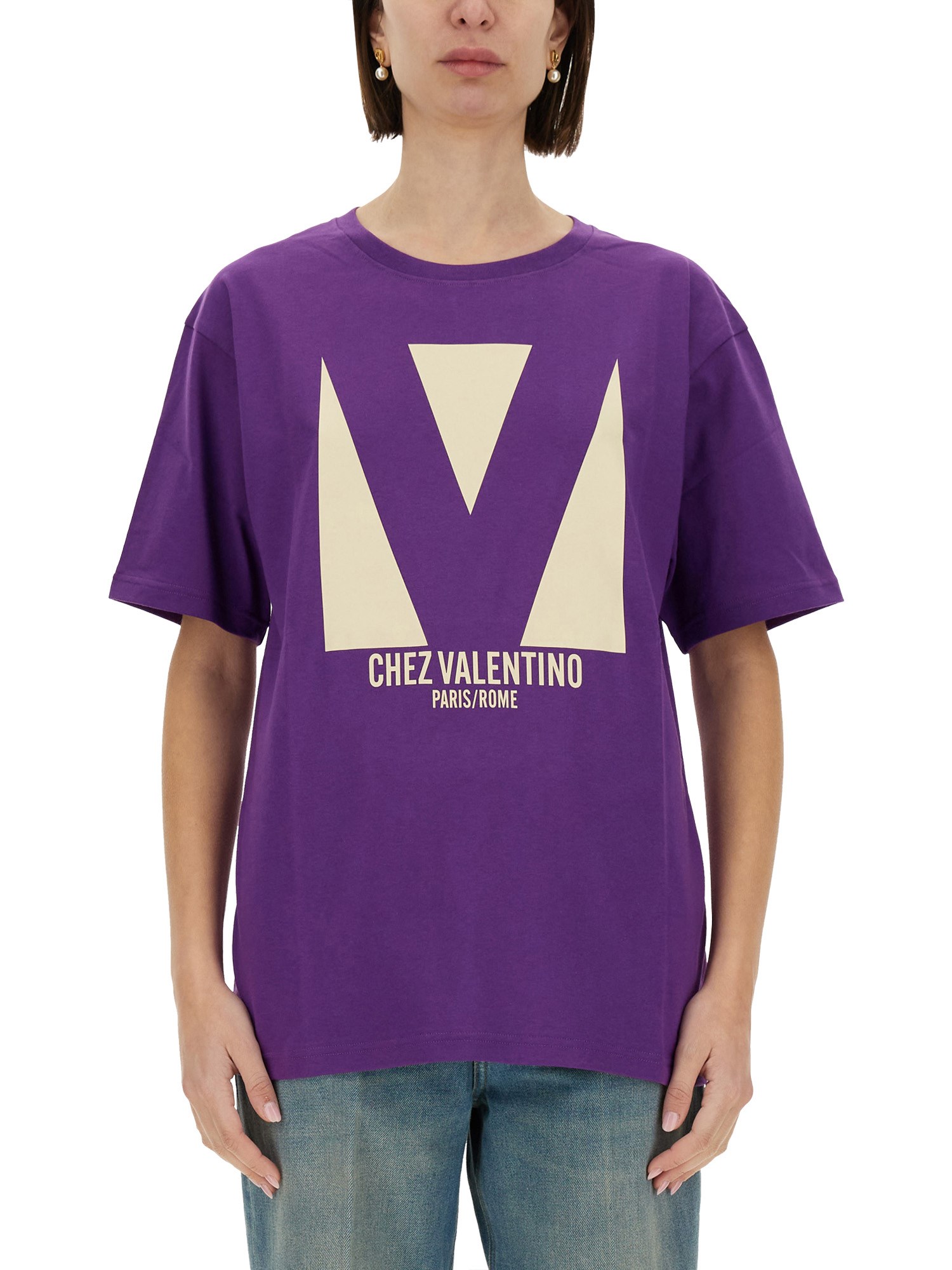 Shop Valentino " Print T-shirt In Purple