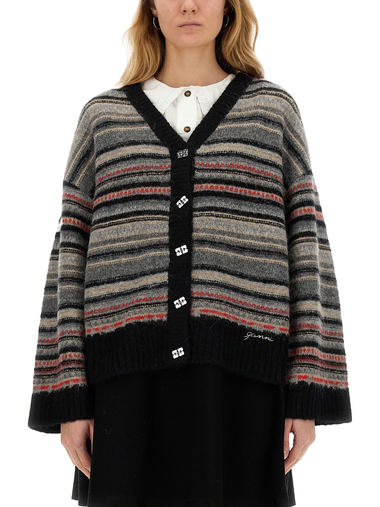 Ganni Boxy Fit Cardigan In Multicolour
