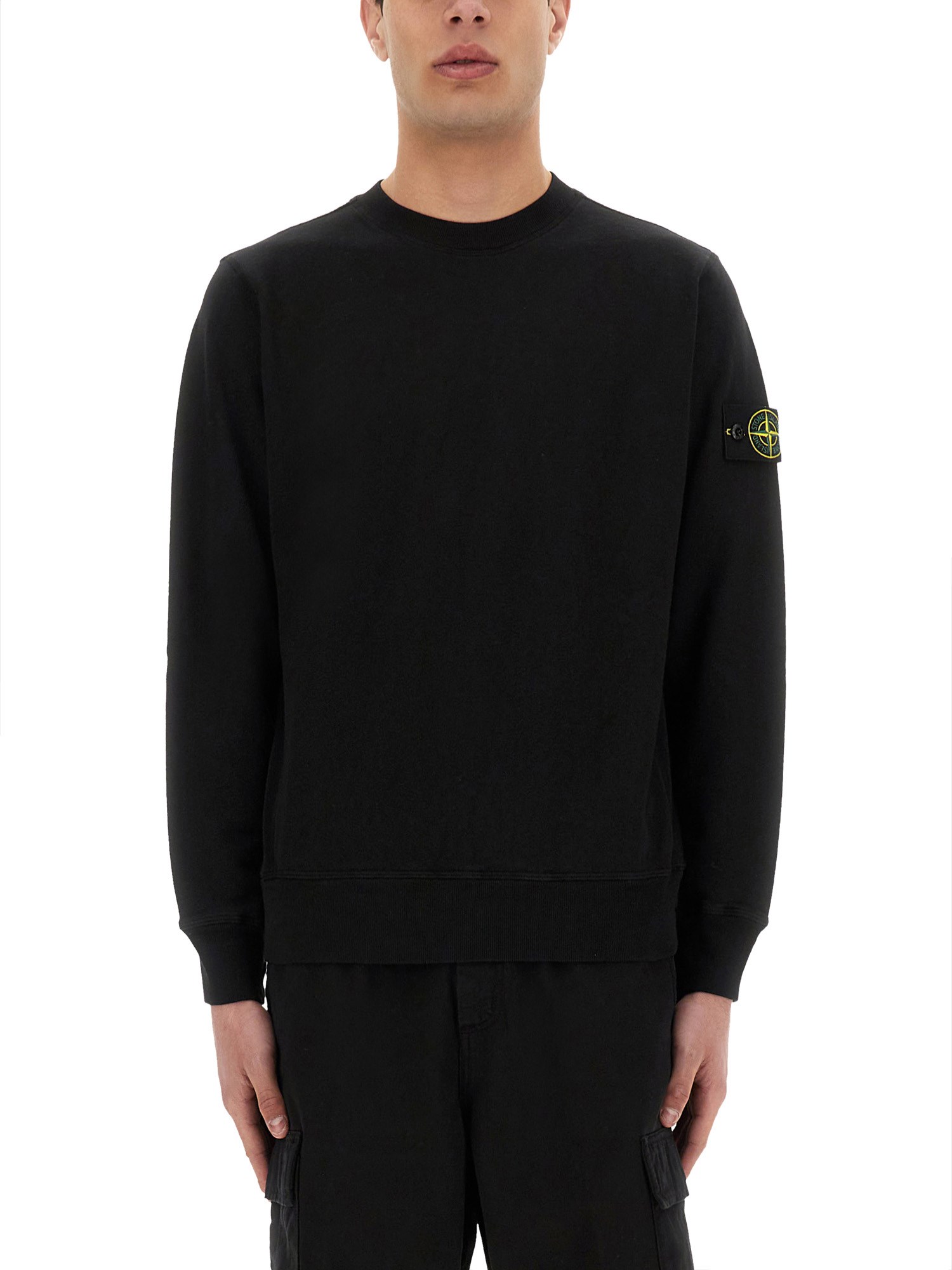 Shop Stone Island Cotton Sweatshirt In Black