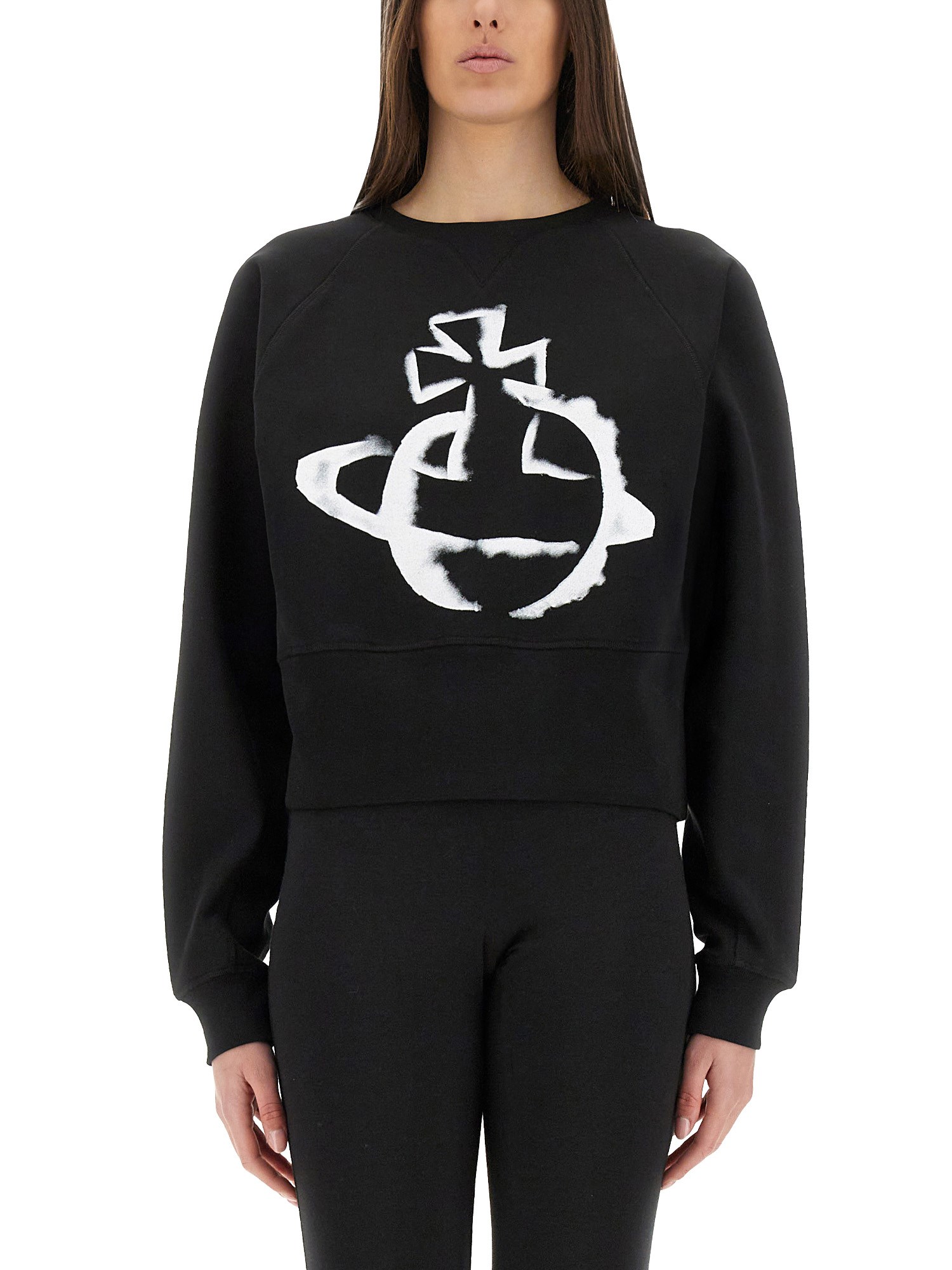 Shop Vivienne Westwood Cropped Sweatshirt "stencil Orb" In Black